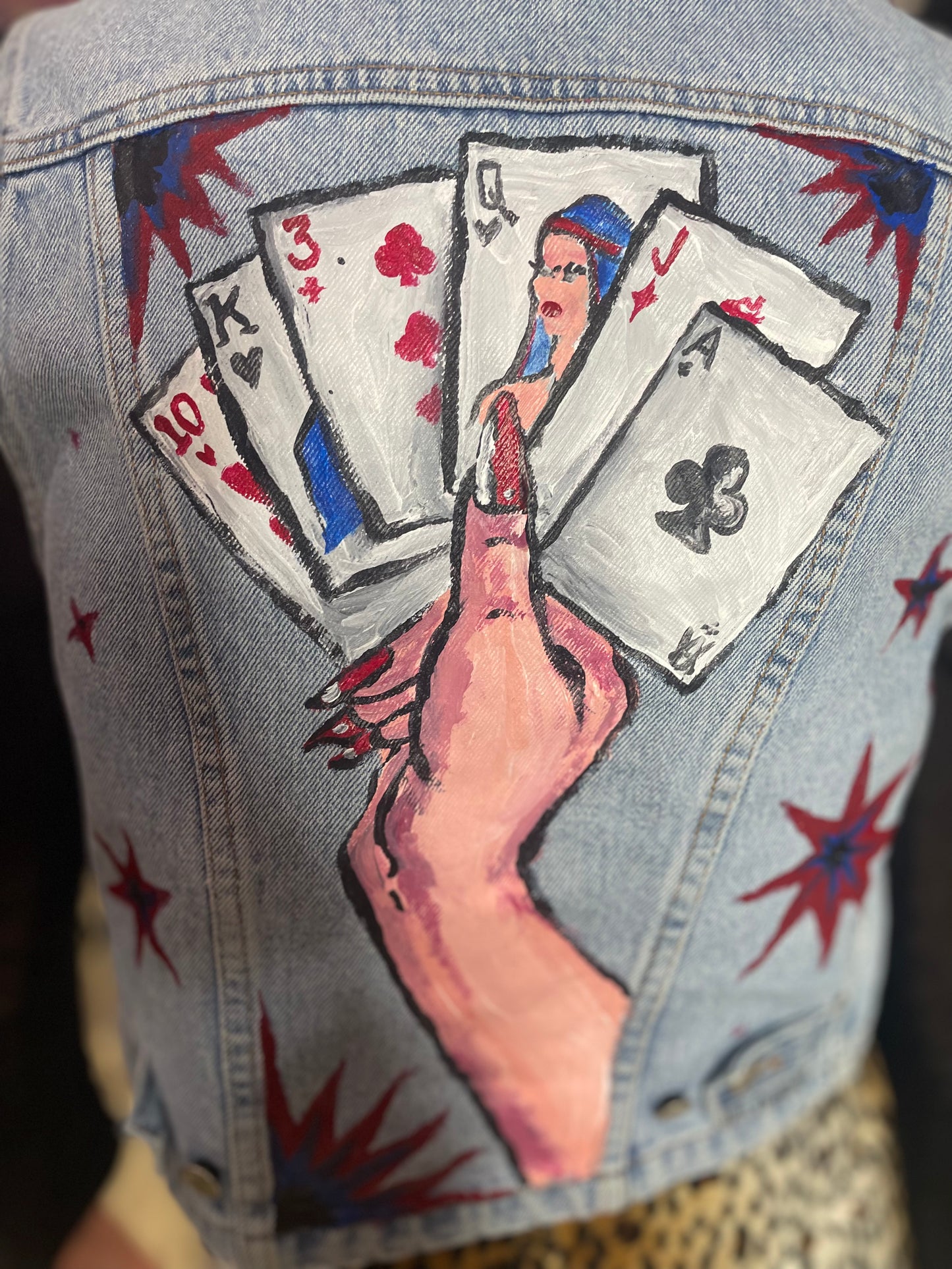 Vintage 90’s hand Painted Lady Luck Denim Vest