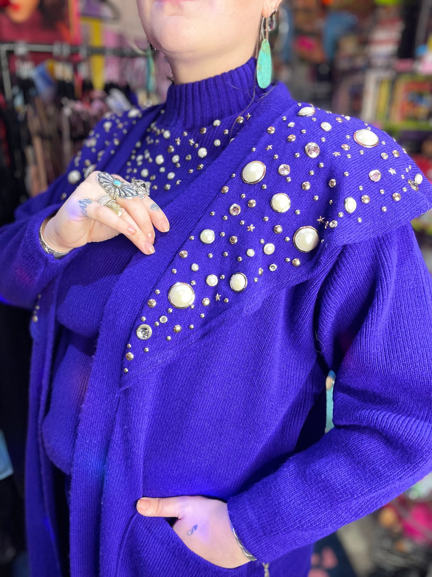 Vintage Purple Pearl Studded Cardigan