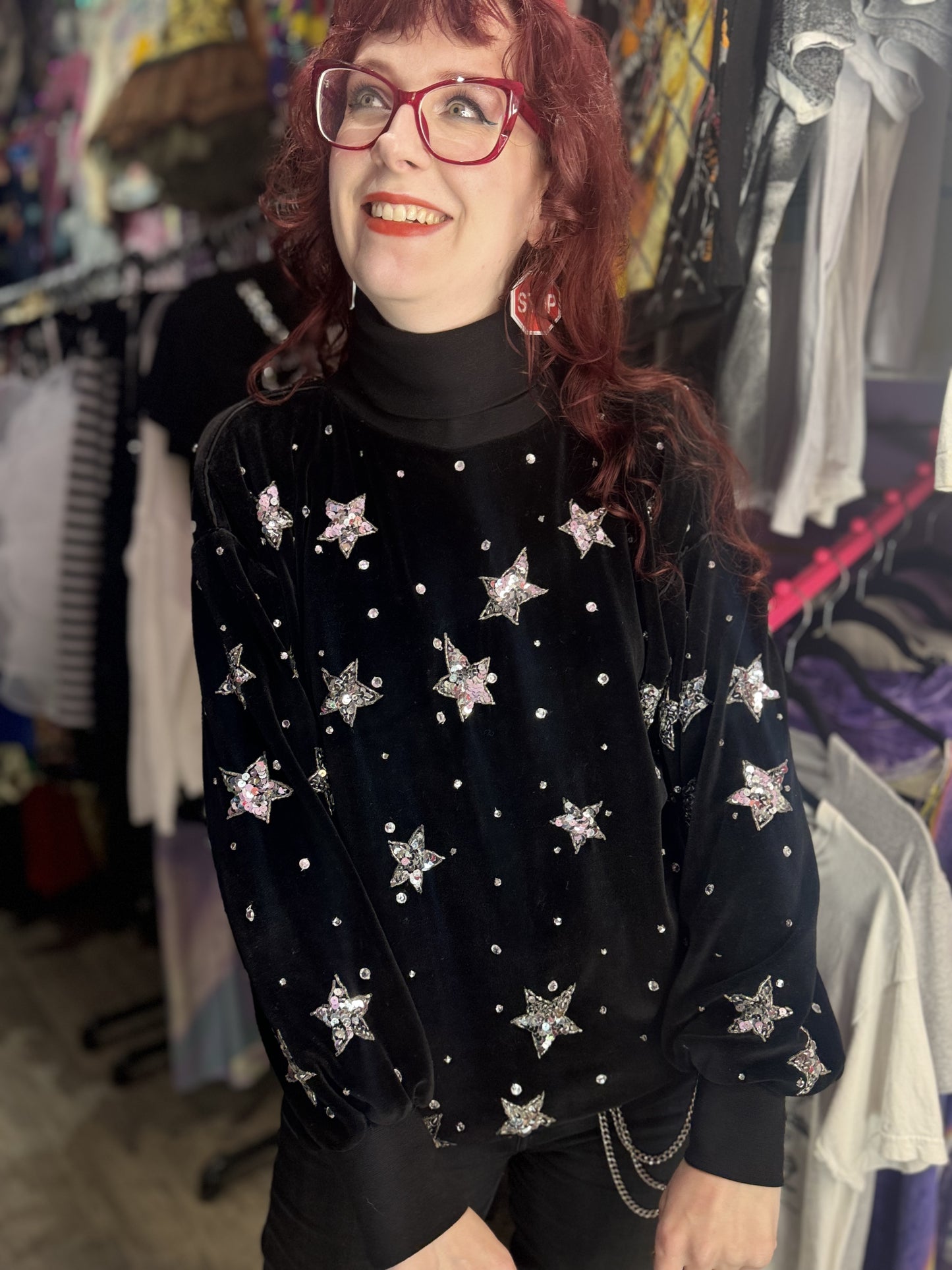 Vintage 80s Sequin Velour Stars Sweatshirt