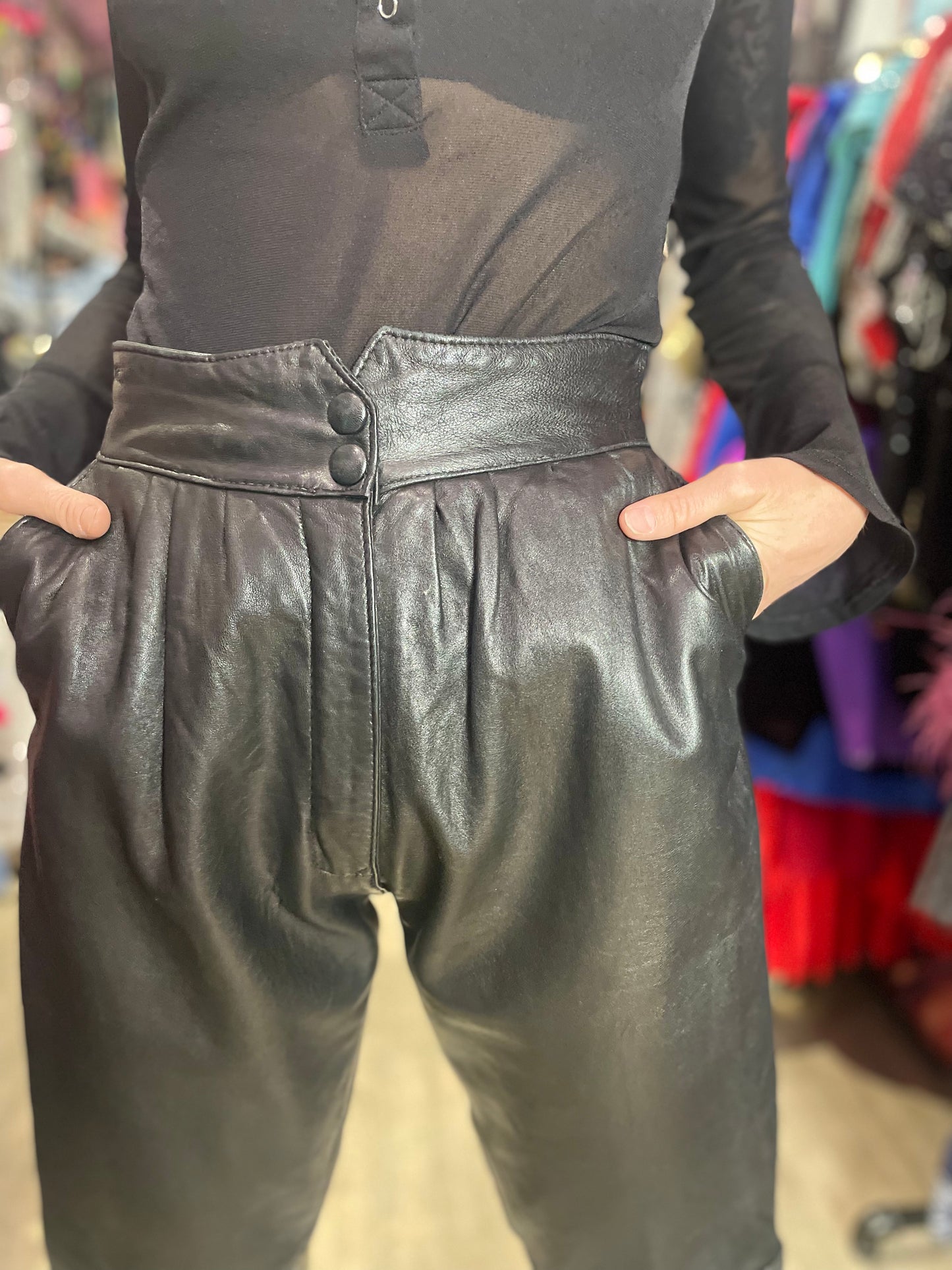 Vintage 80’s Black Leather Pleat Front Pants