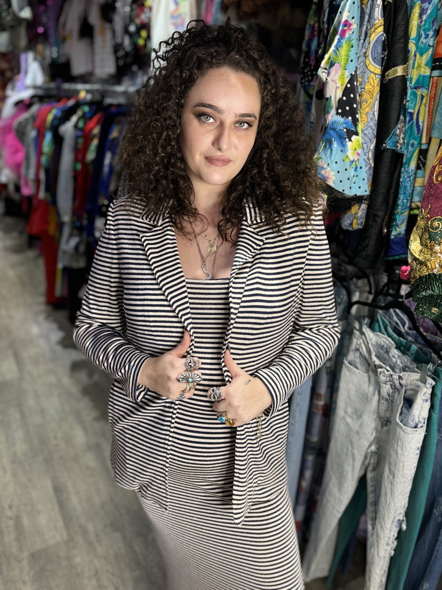 Vintage 90s Navy and White Striped Blazer