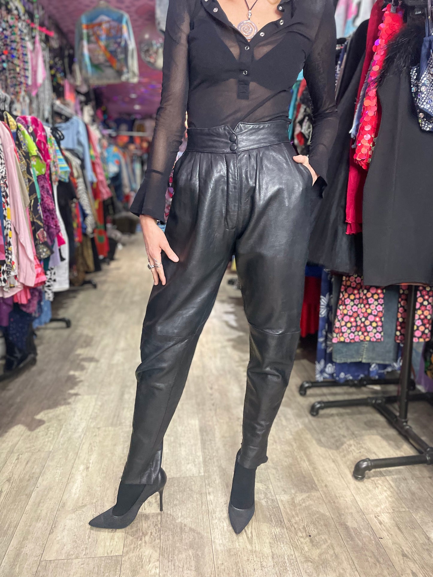 Vintage 80’s Black Leather Pleat Front Pants