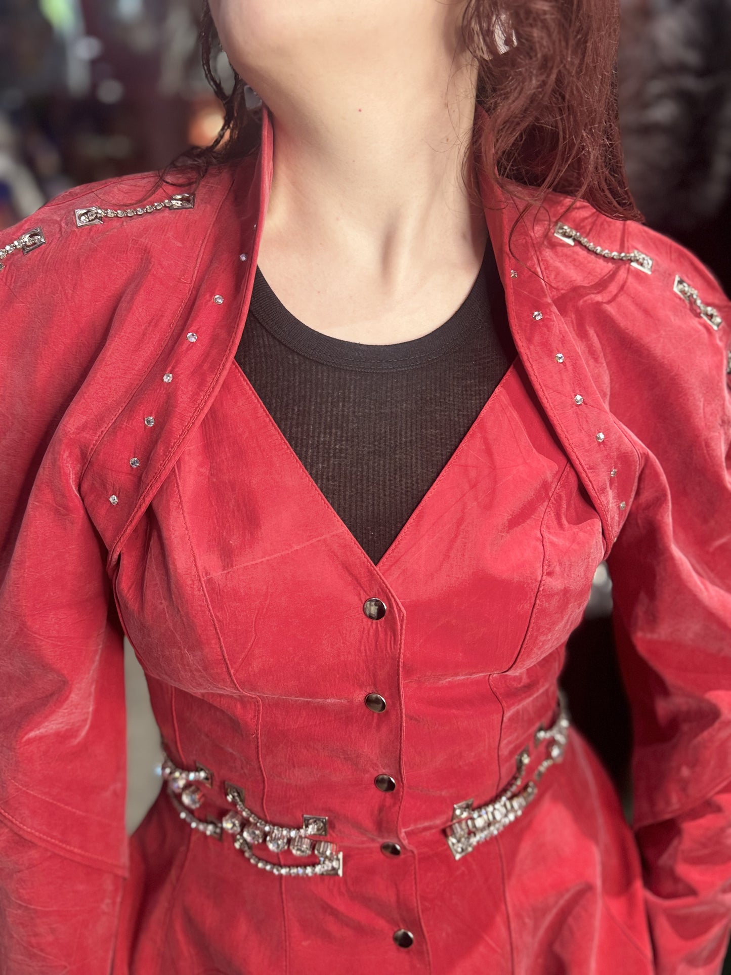 Vintage 90s Bedazzled Studded Red Peplum Jacket