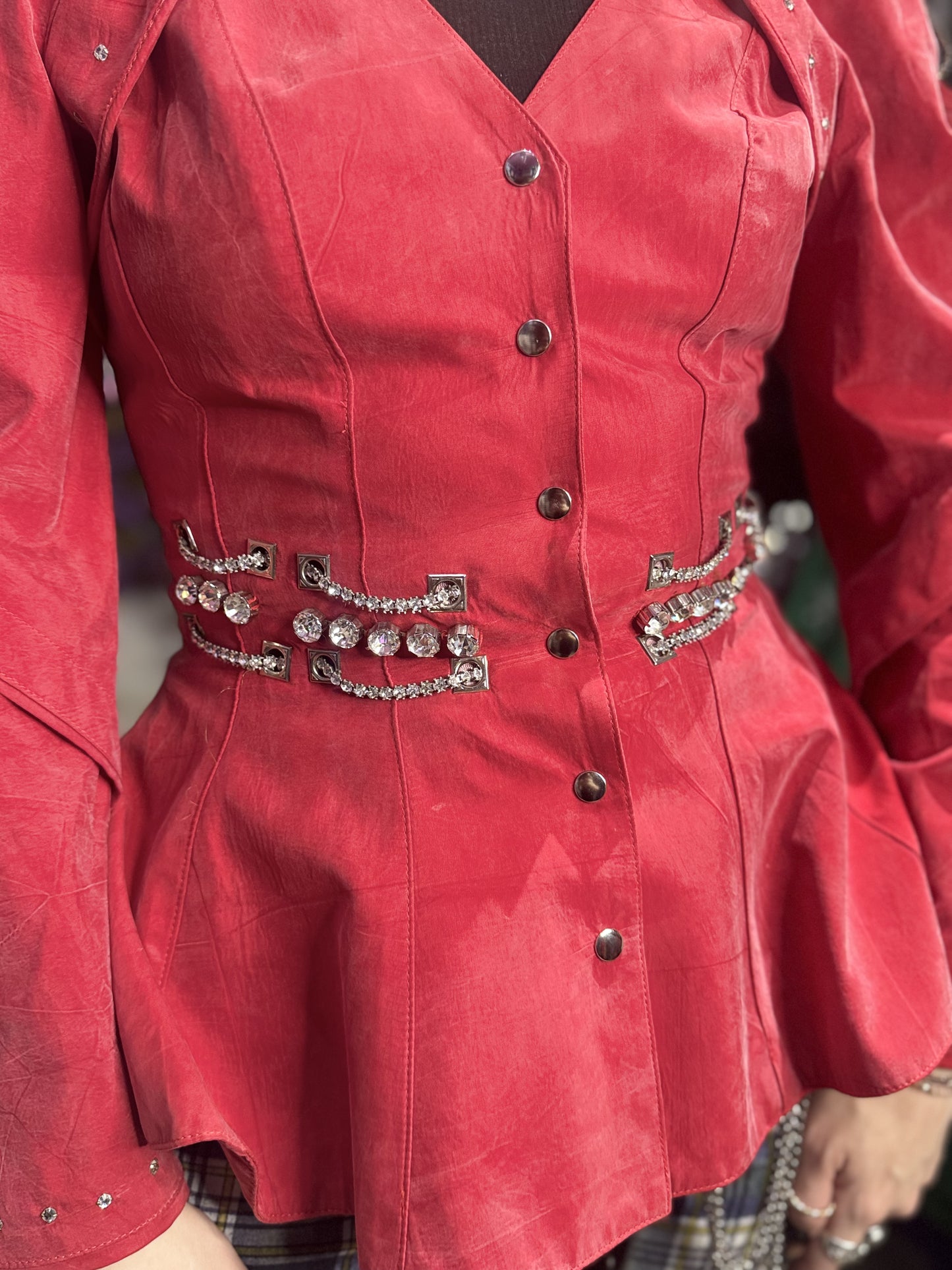 Vintage 90s Bedazzled Studded Red Peplum Jacket