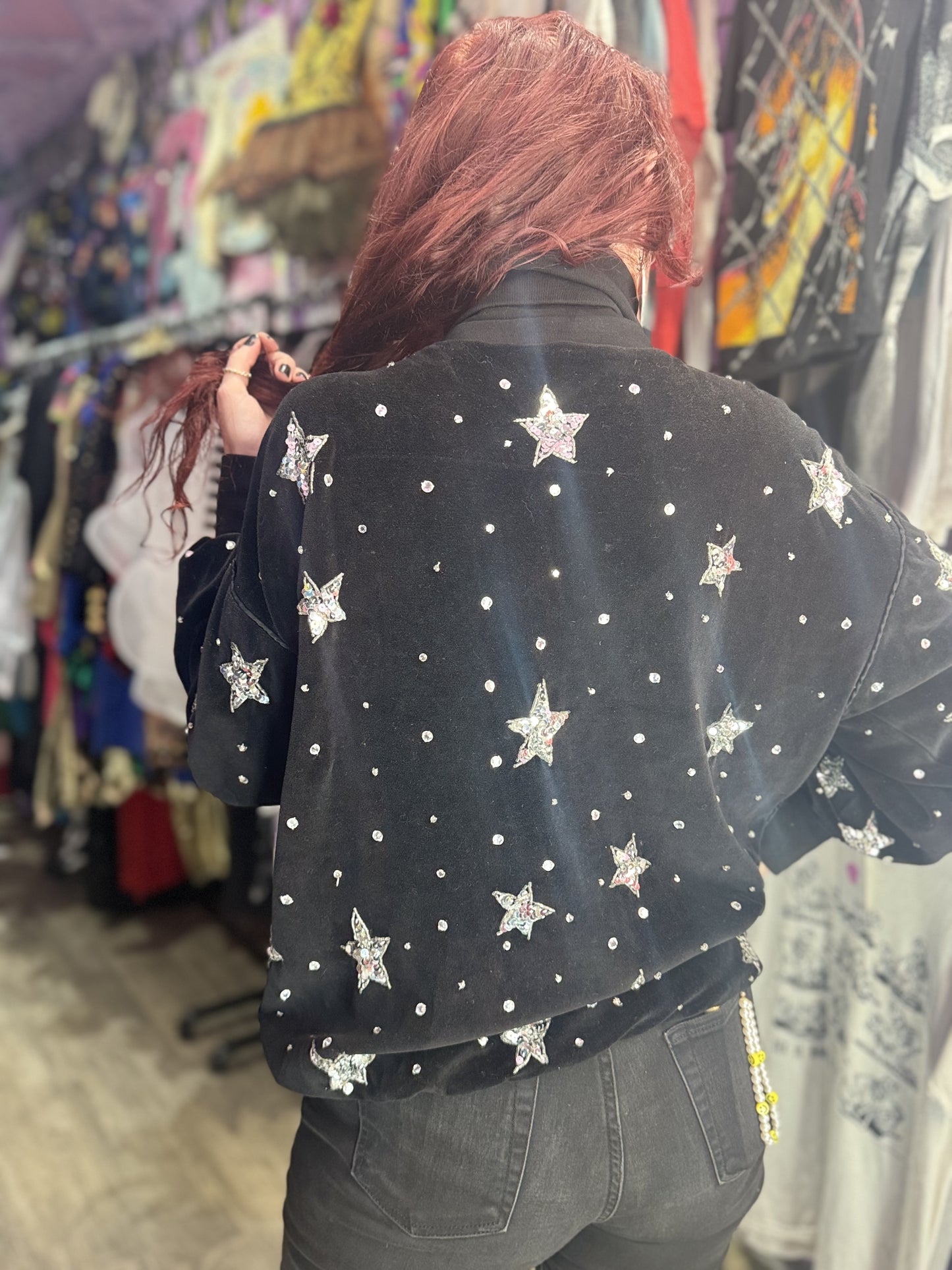 Vintage 80s Sequin Velour Stars Sweatshirt