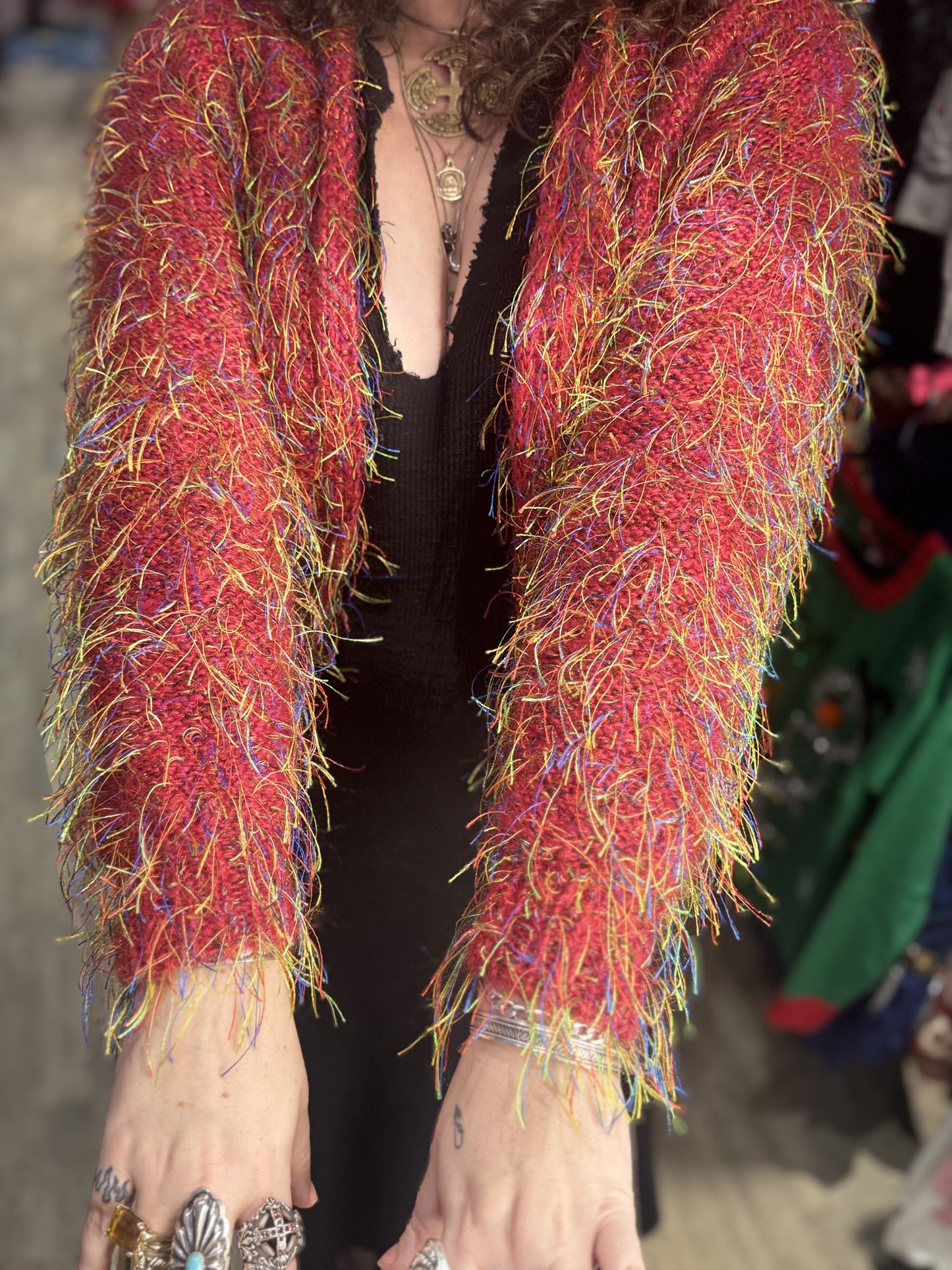 Vintage 80s Red Fuzzy Cardigan