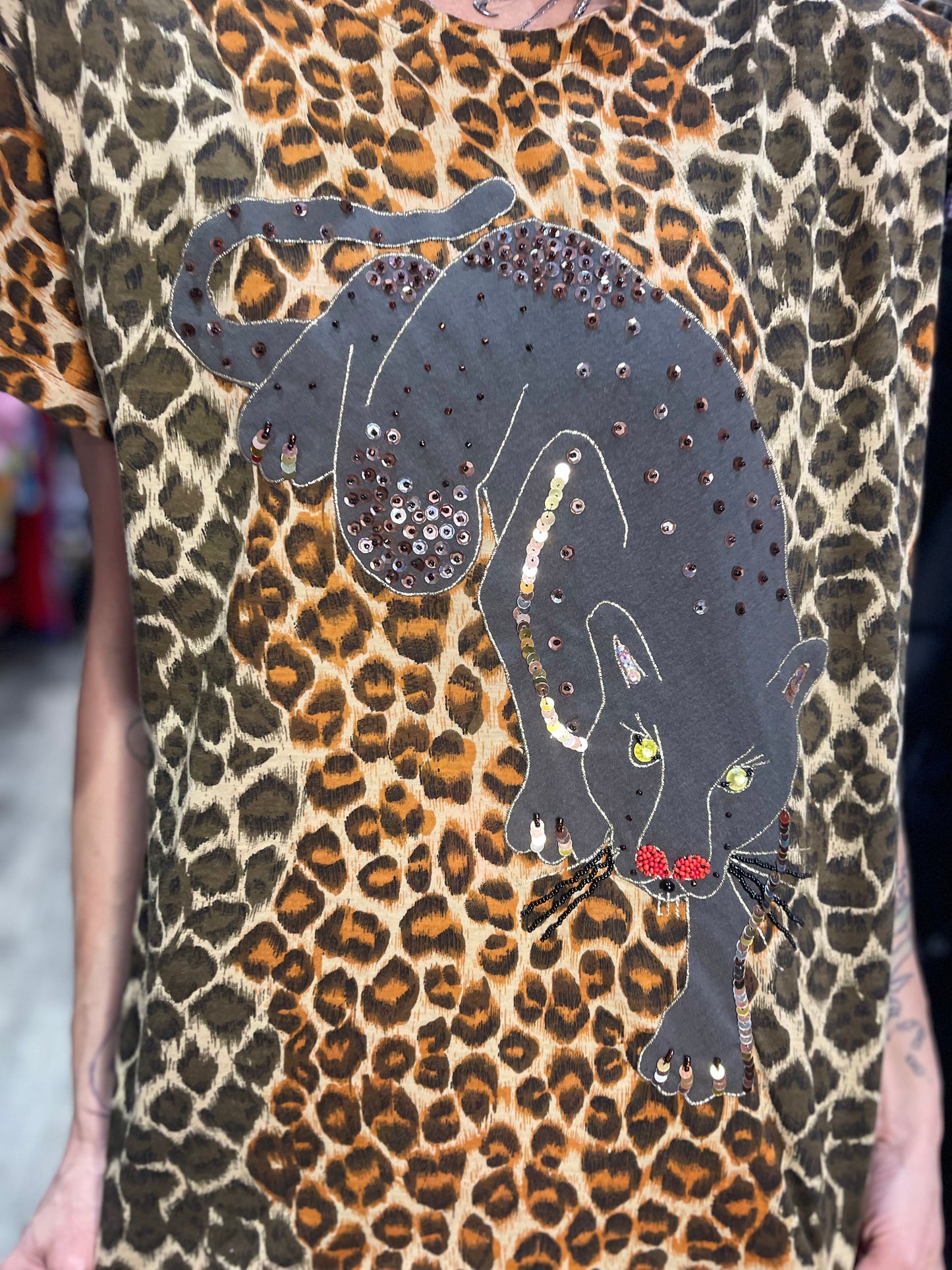 Vintage 80s Panther on Leopard Blouse