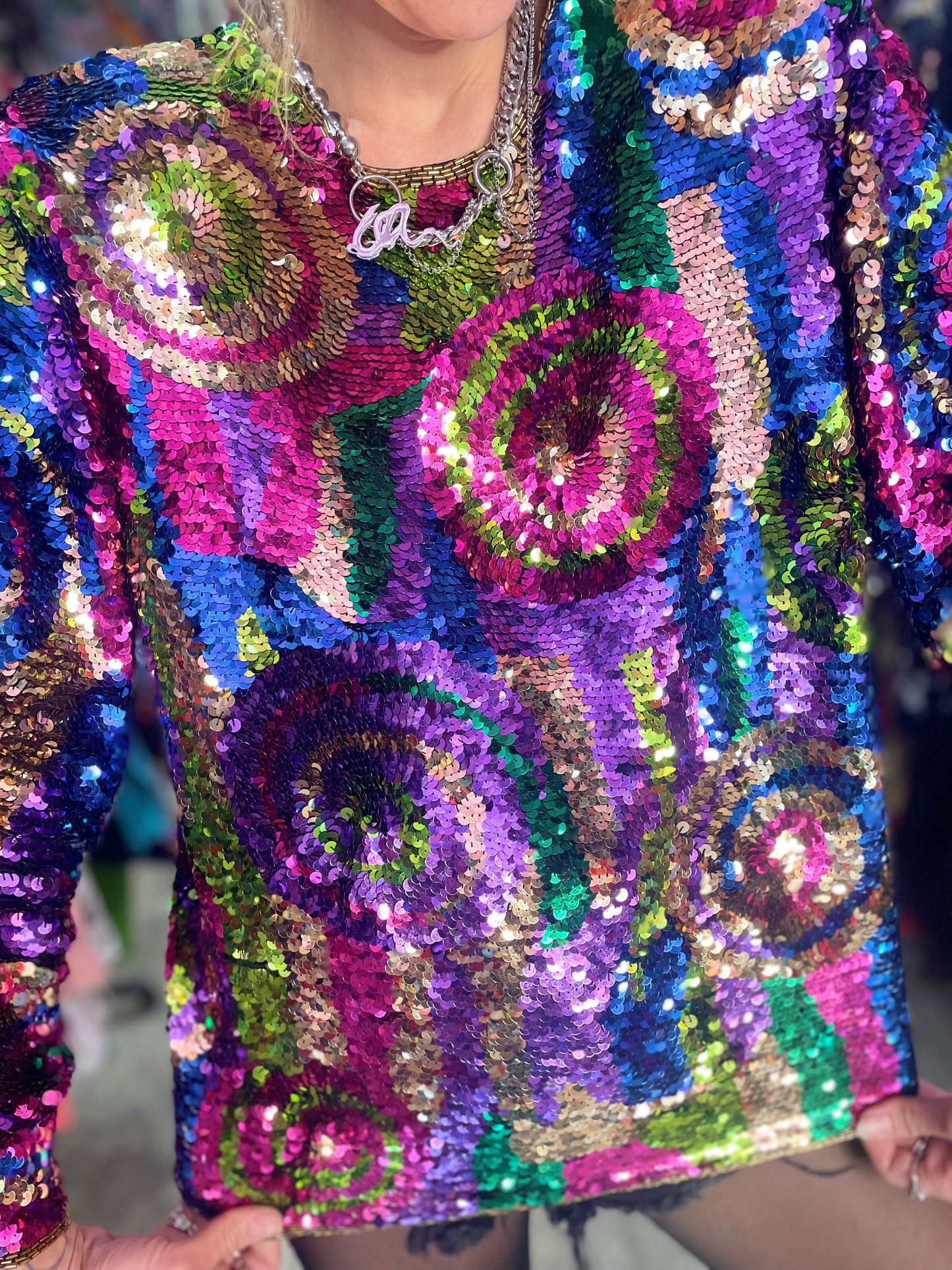 Vintage 80’s Rainbow Sequin Swirl Blouse