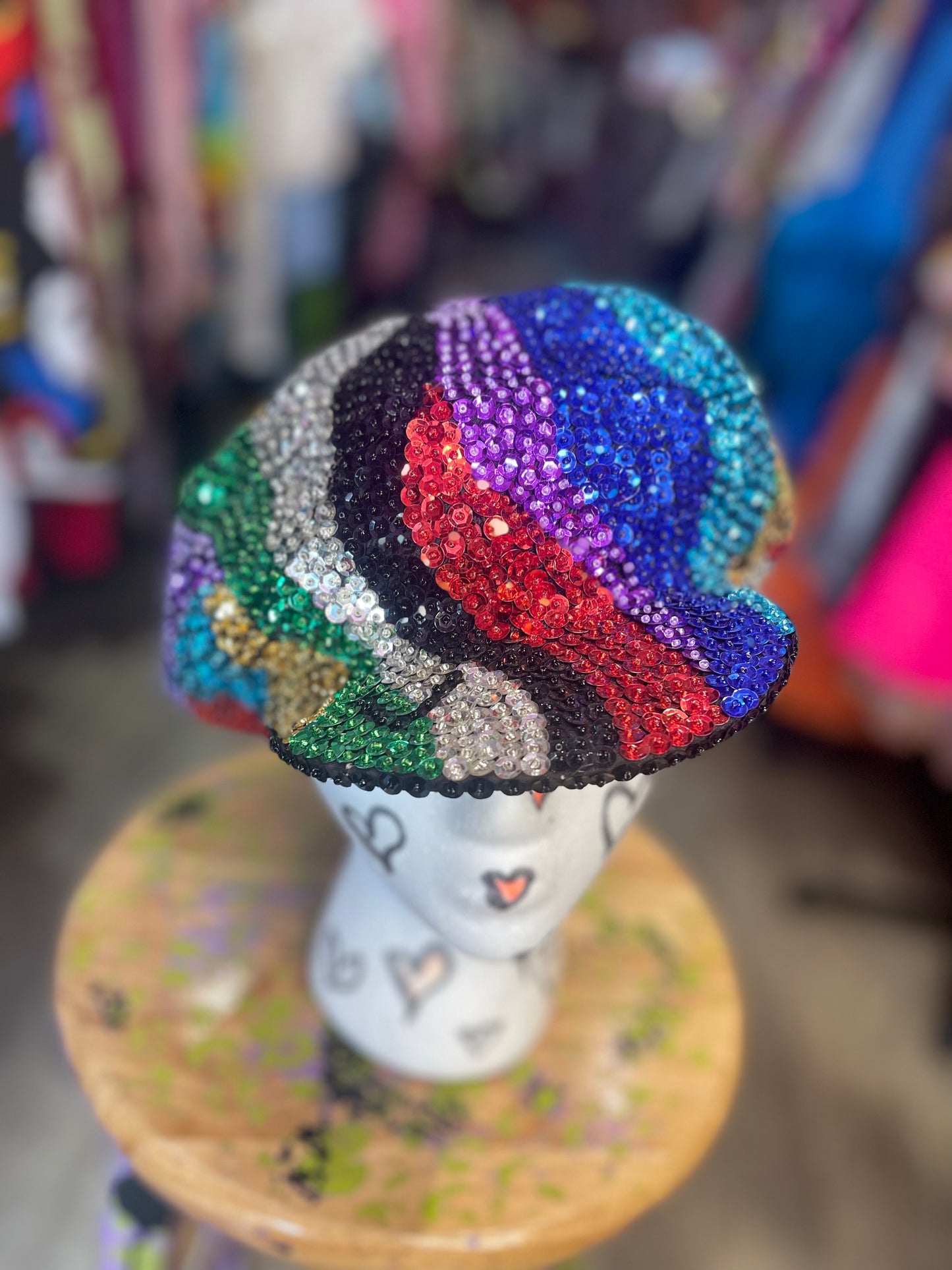 Vintage 80s Rainbow Sequin Hat Cap