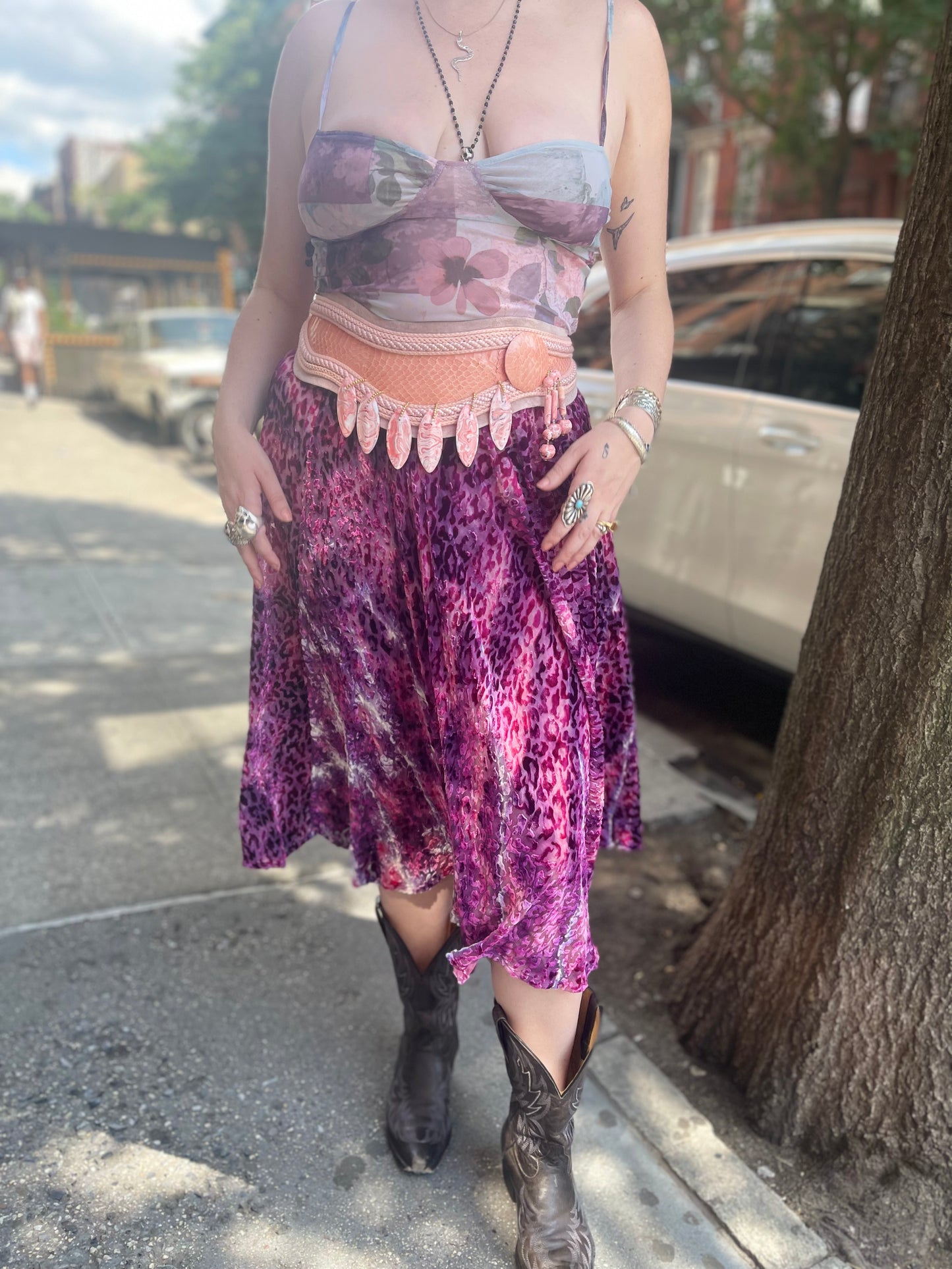 Vintage 90s Lavender Leopard Burnout Plus Size Skirt