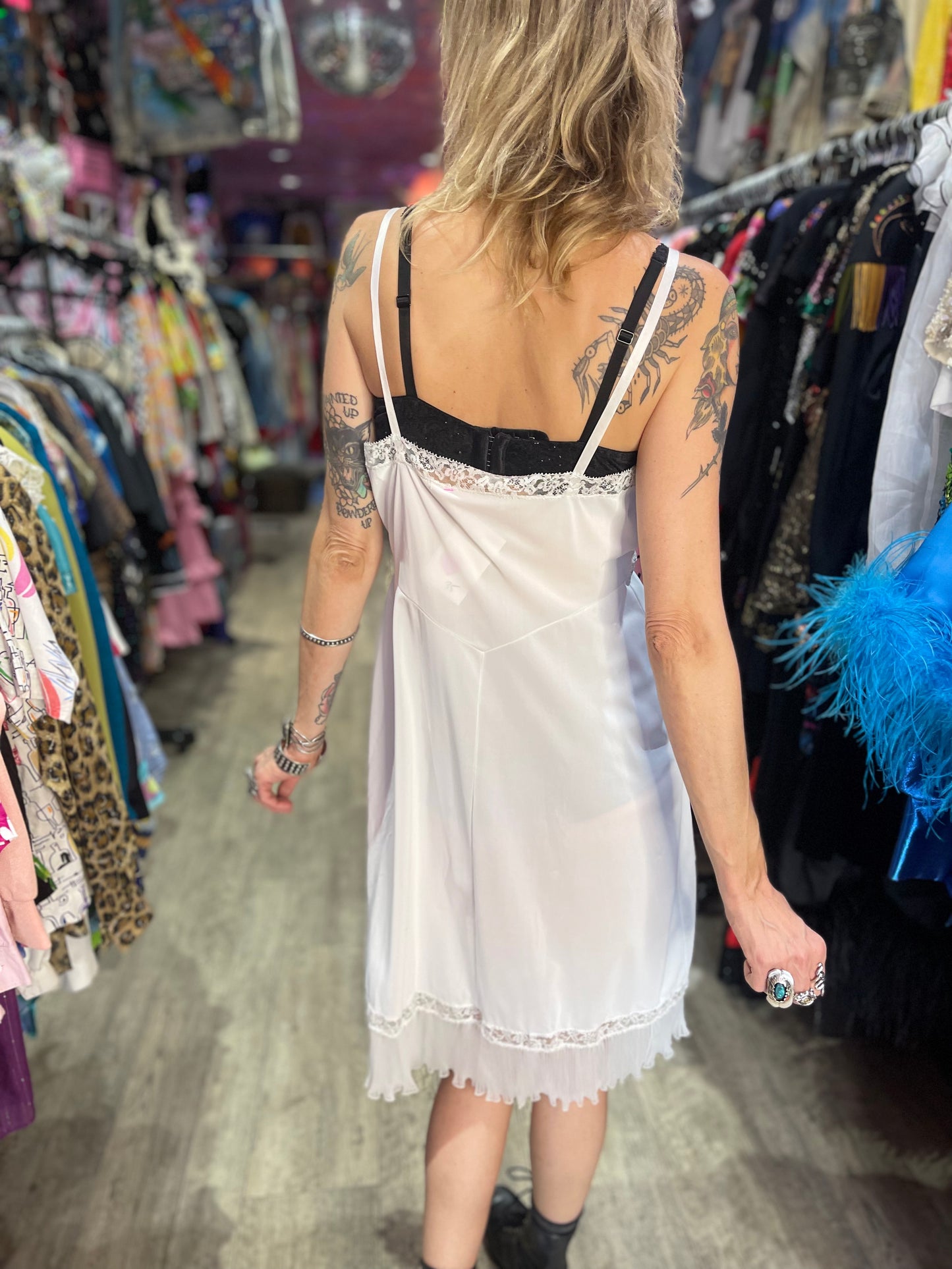 Vintage White Crinkle Pleat Slip Dress