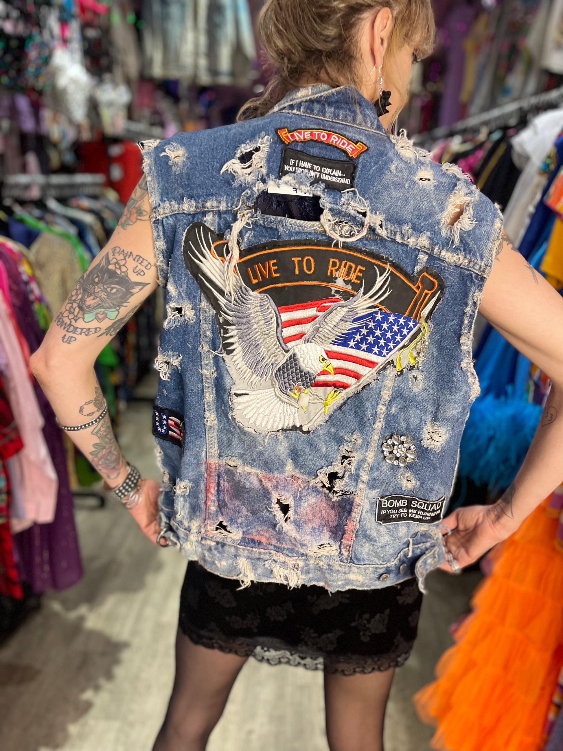Old School Denim Biker Vest Vintage Shredded Biker Vest – Spark Pretty