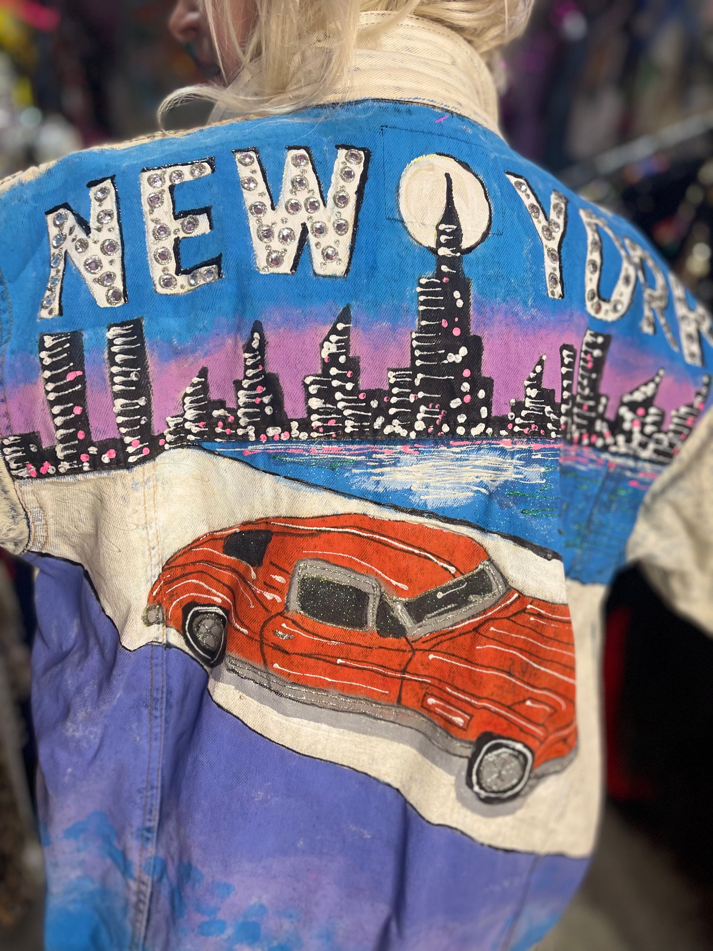 Vintage 80s Painted and Bedazzled New York Jean Jacket