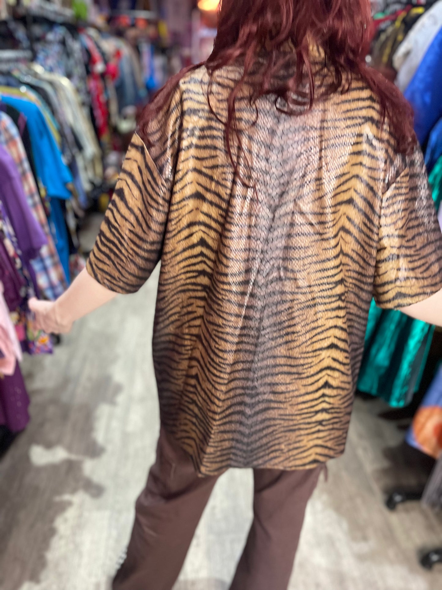 Vintage 90s Brown Textured Tiger Rave Shirt - Spark Pretty