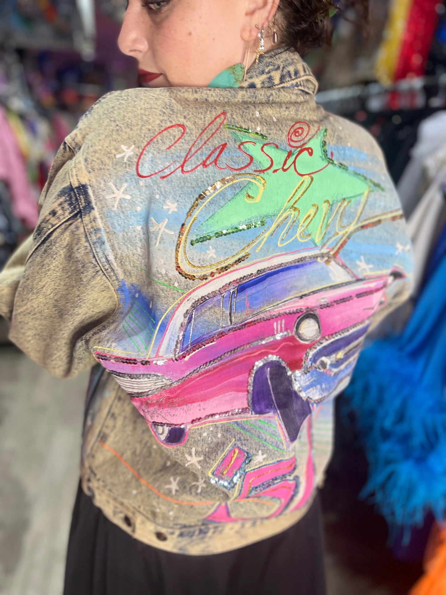 Vintage 80s Hand Painted Chevy Jean Jacket
