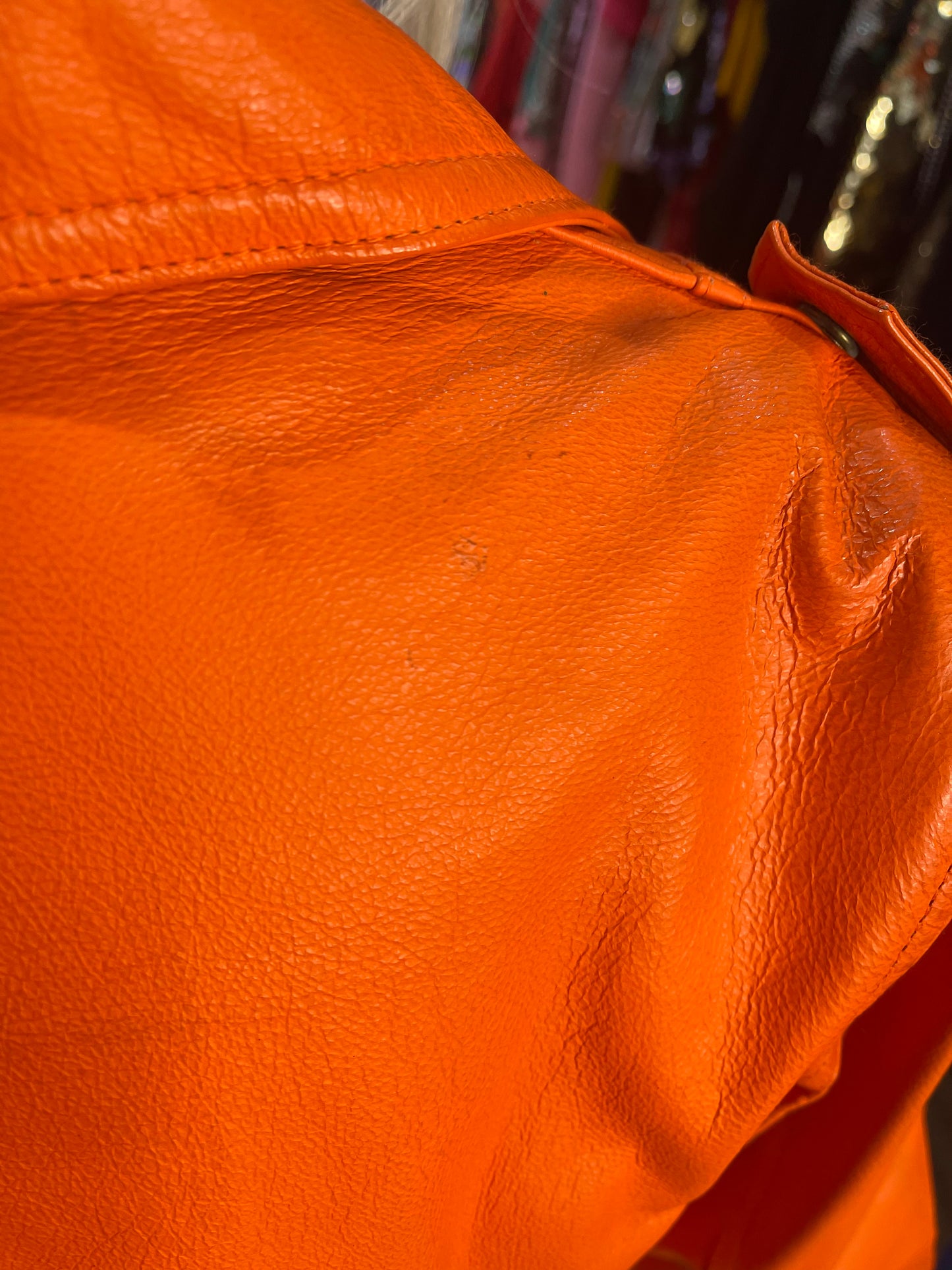 Vintage 80s Orange Leather Moto Jacket