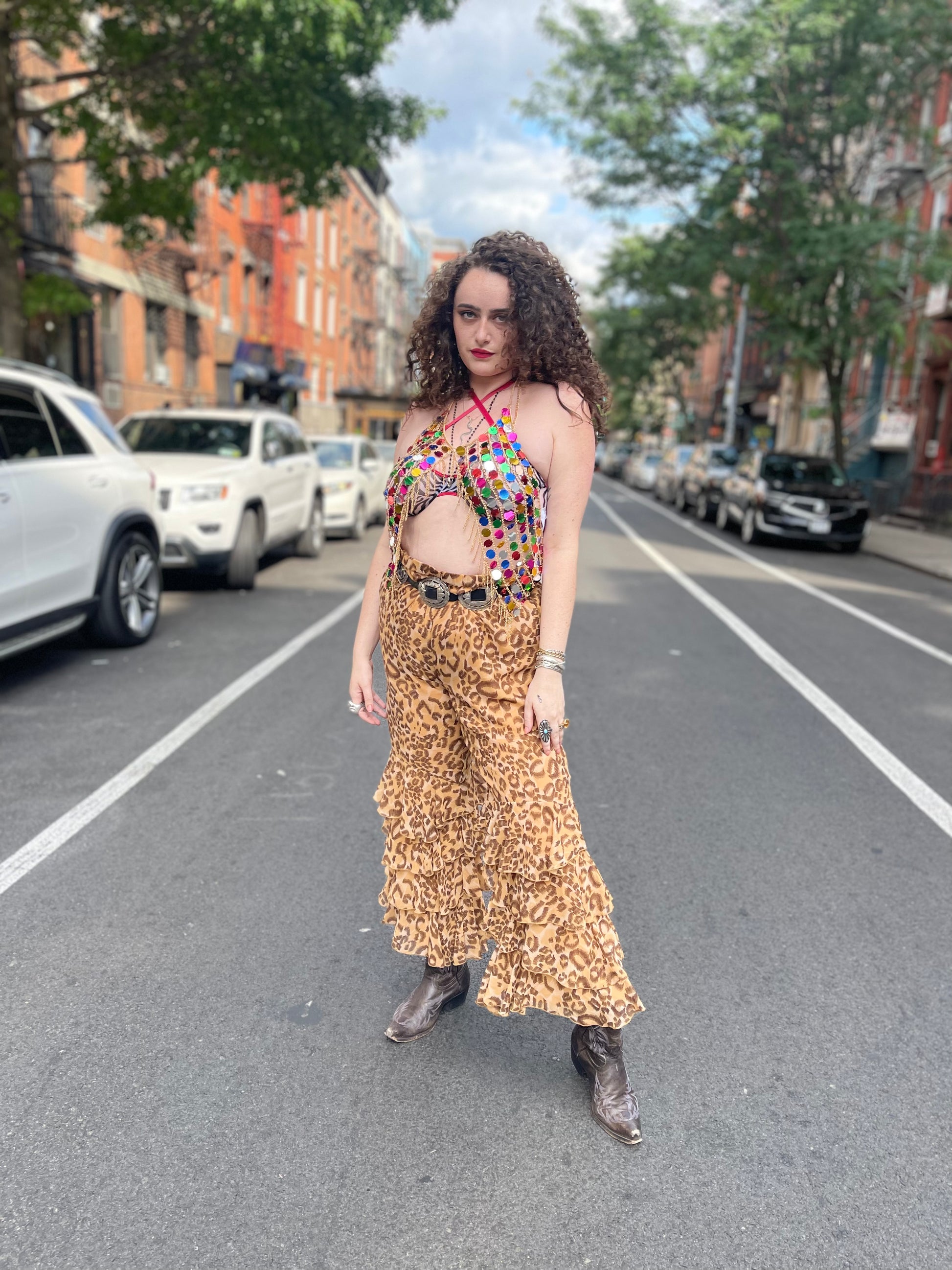 Vintage 90s Plus Size Leopard Bell Bottoms Spark Pretty