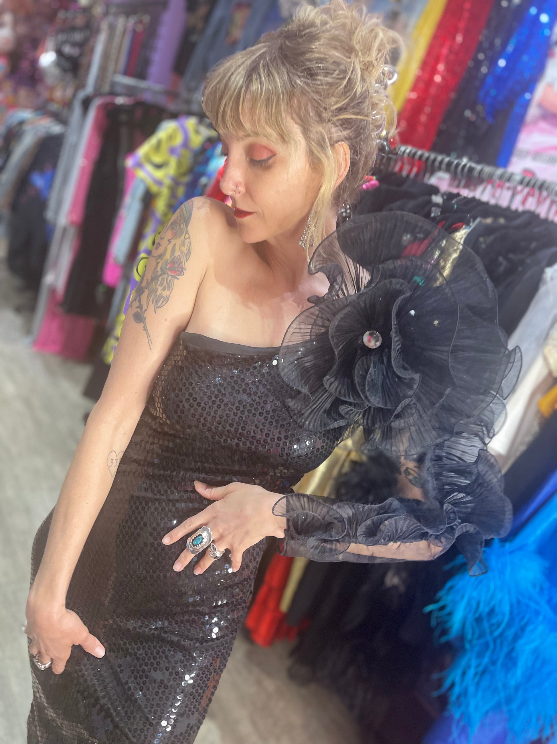 80s sequin dress costume Vintage 80s Sequin Geometric Gown Spark Pretty