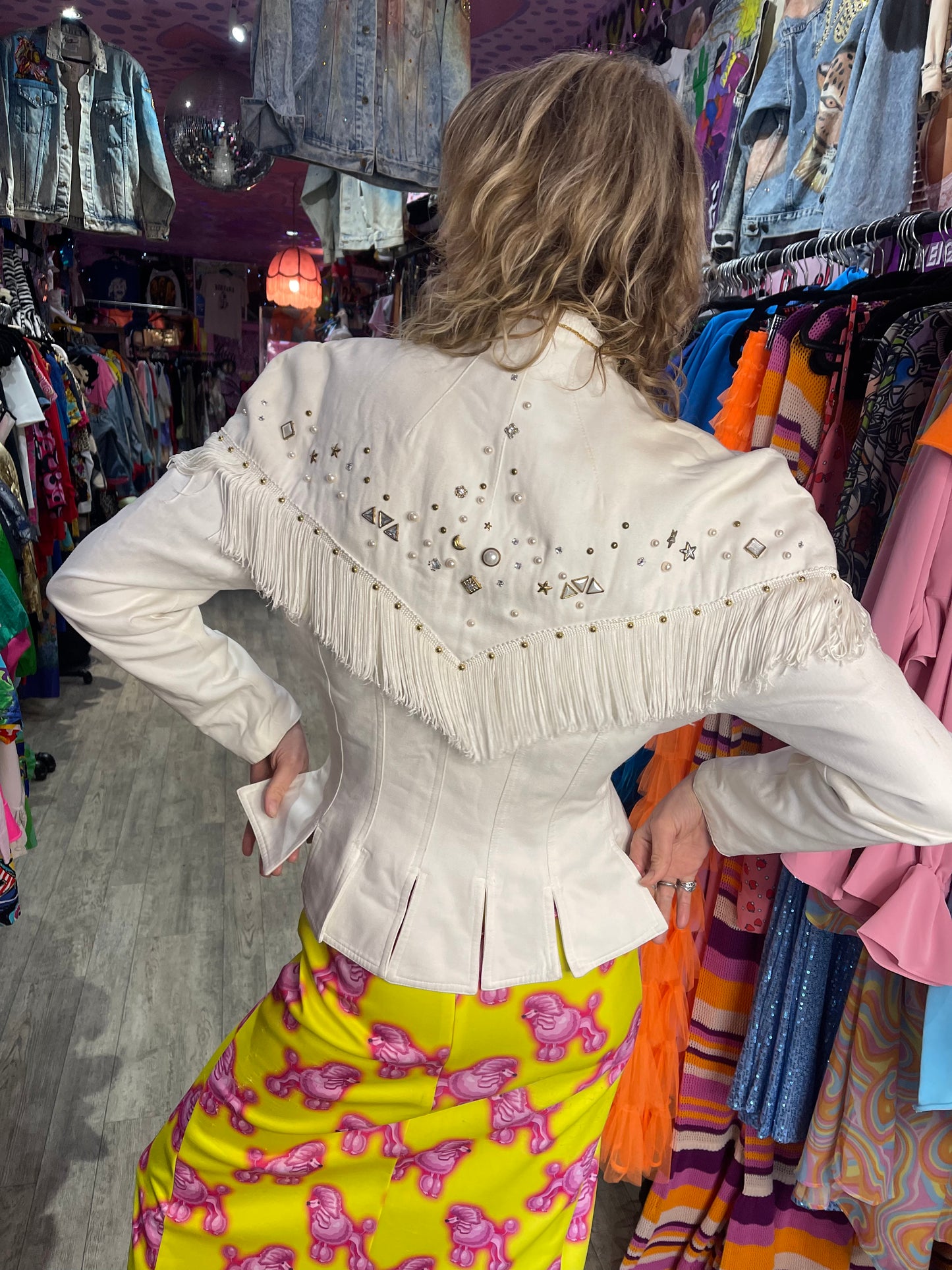 Vintage 90’s White Fringe Bejeweled Peplum Jacket