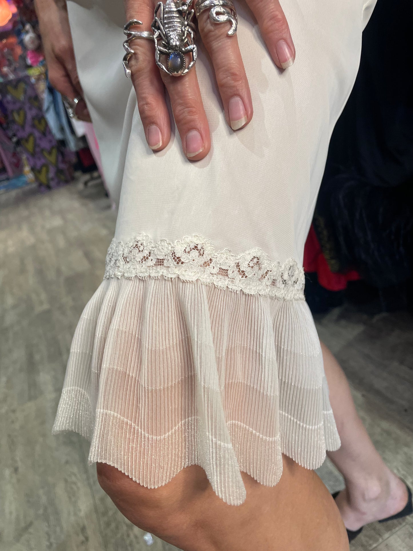 Vintage Cream Lace Ruffle pleated Slip Dress