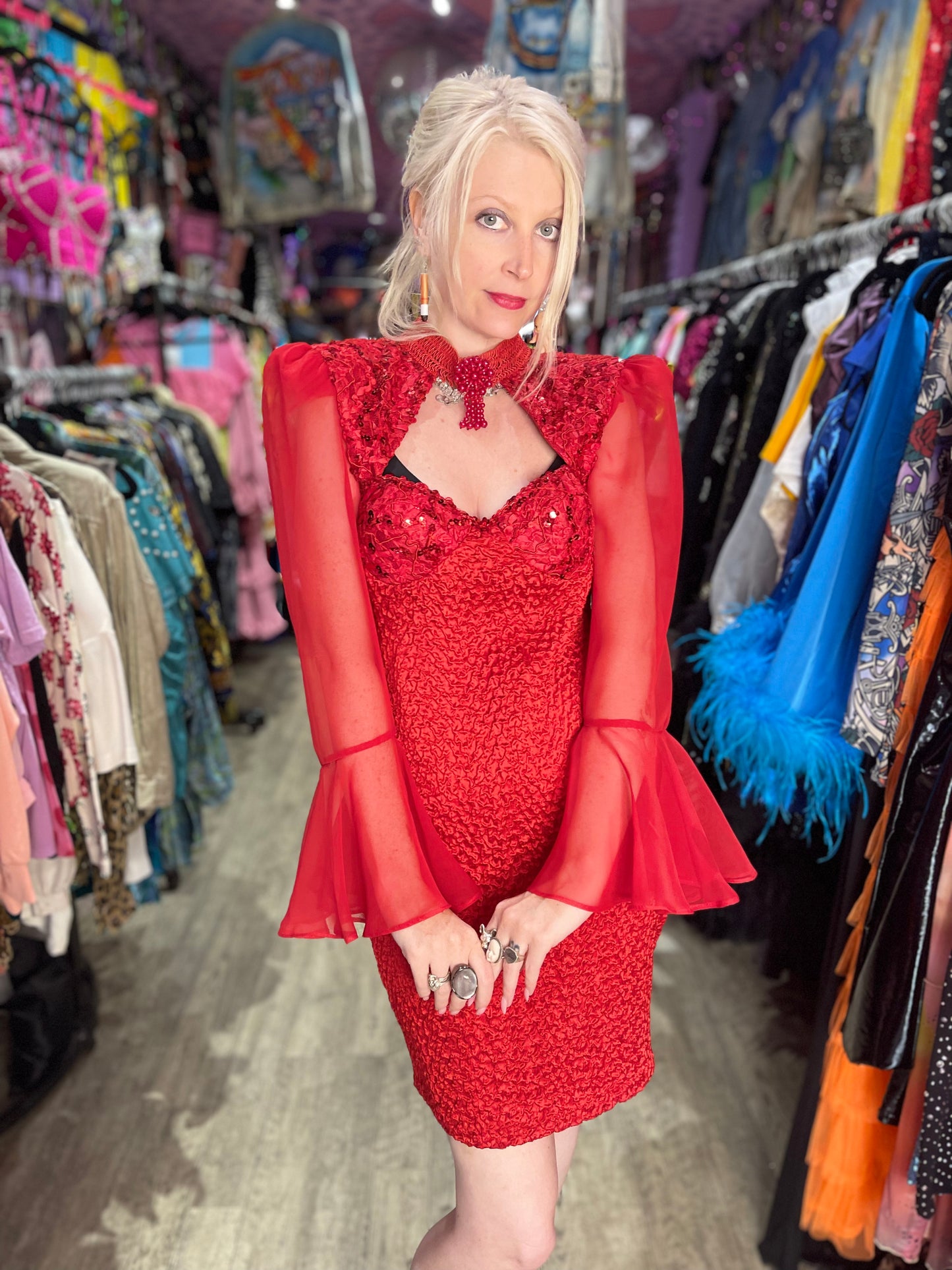 Vintage 90’s Red Sequin choker Bustier Mini Dress