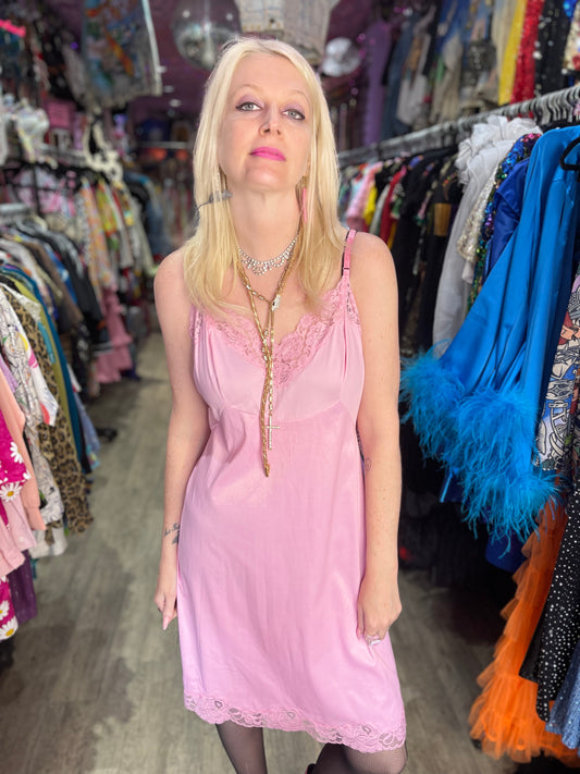 Vintage Pastel Pink Lace Slip Dress