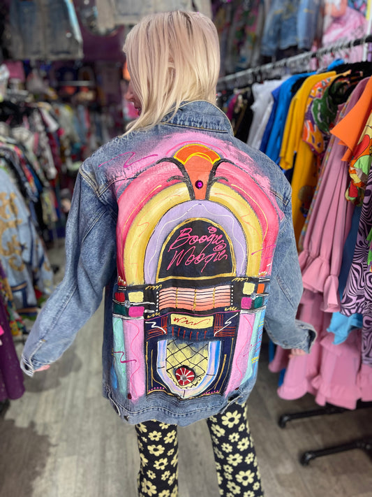 Vintage 80s Painted Jukebox Jean Jacket - Spark Pretty