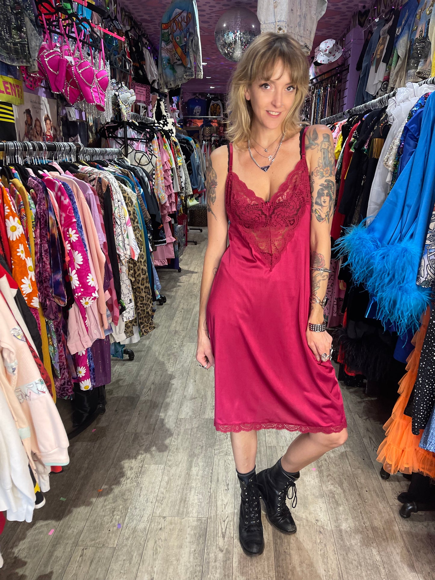 Vintage Burgundy Lace Slip Dress