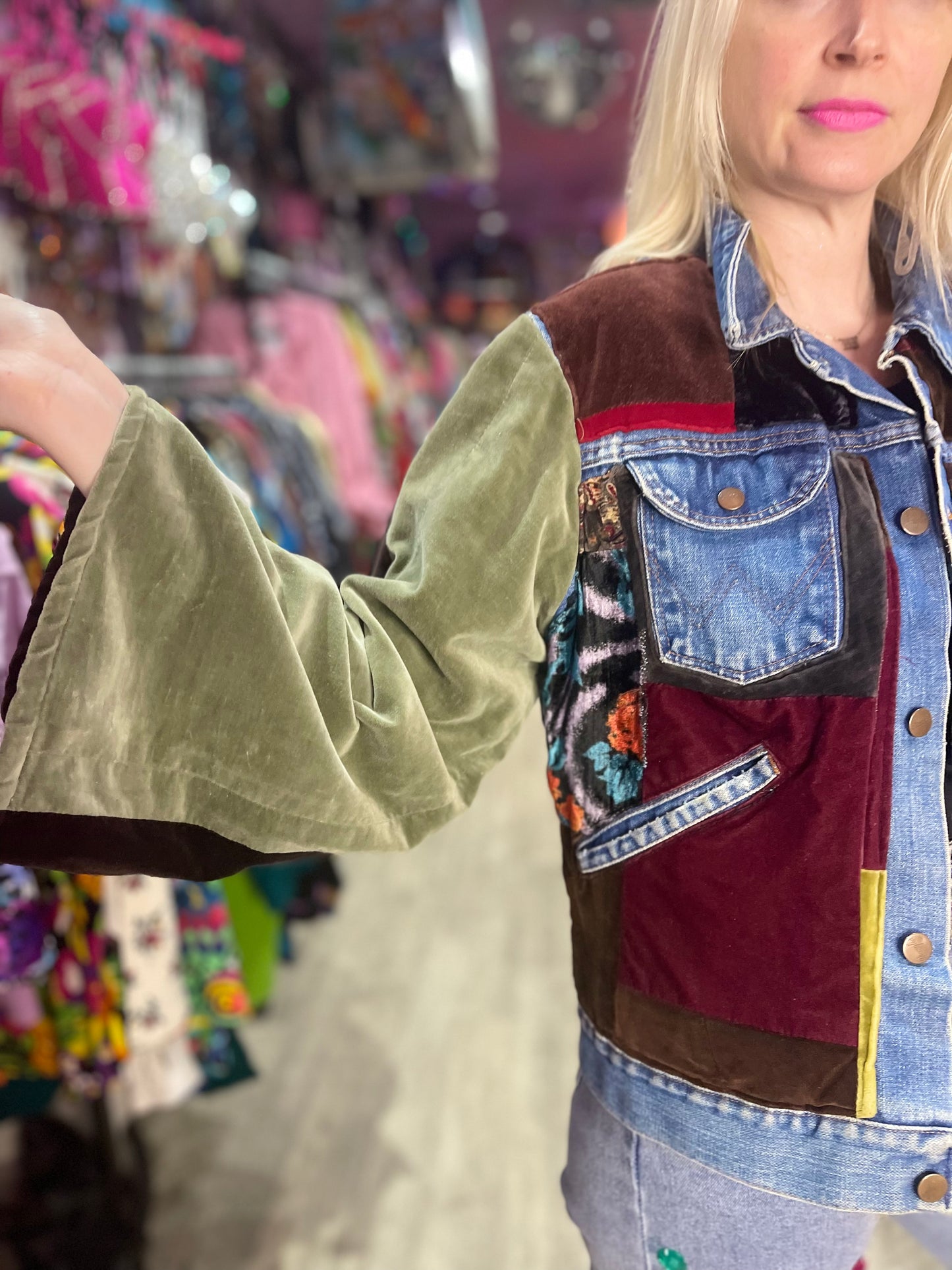 Vintage 90s Velvety Patches Jean Jacket