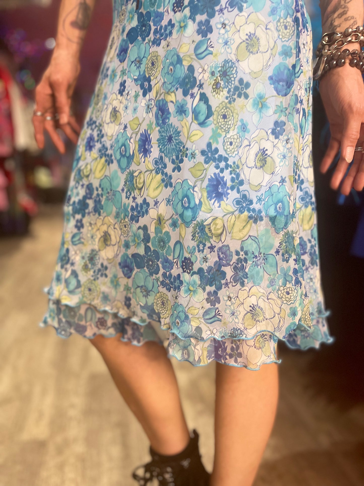 Vintage Y2K Blue Floral Midi Skirt