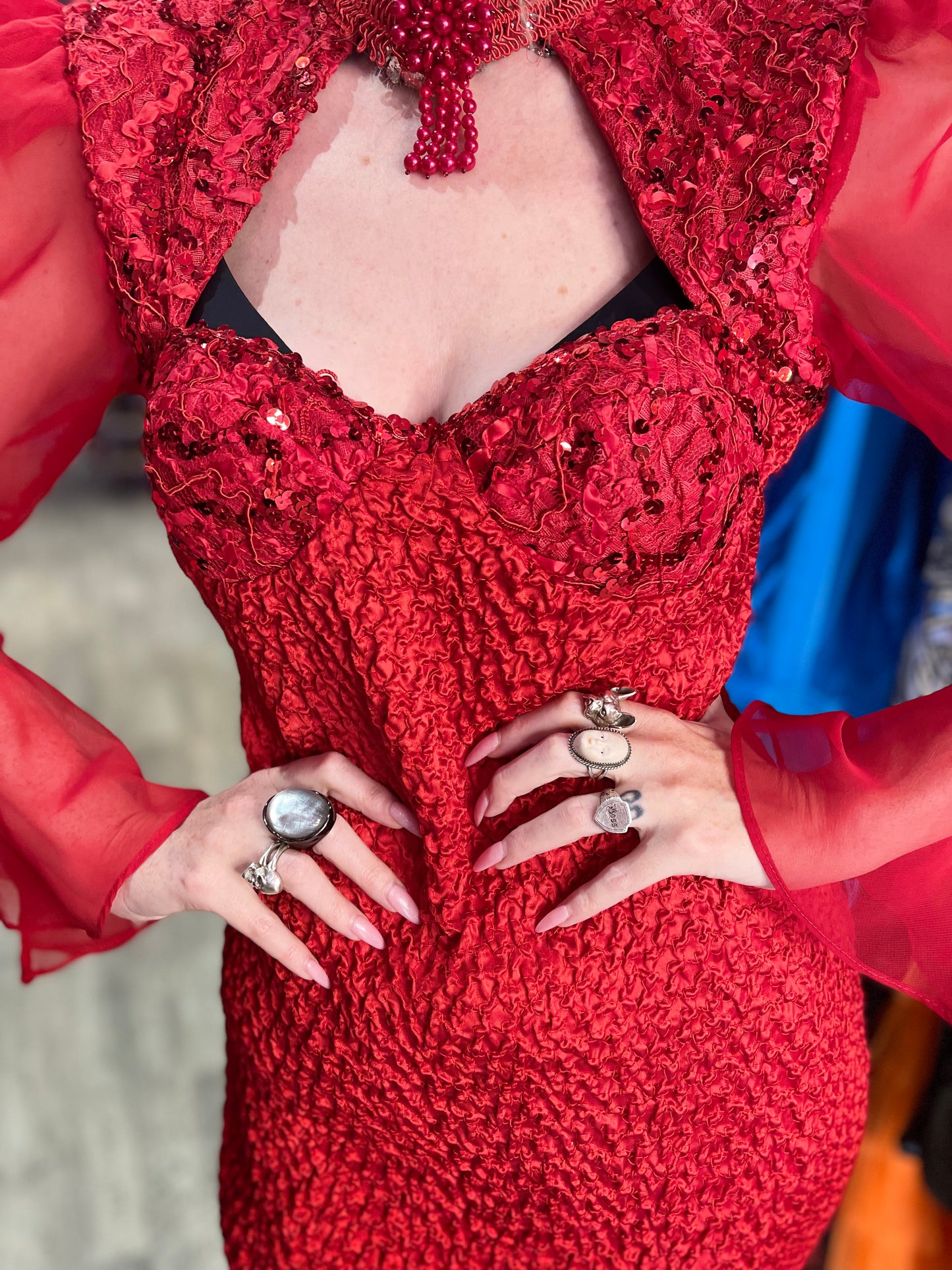 Vintage 90’s Red Sequin choker Bustier Mini Dress