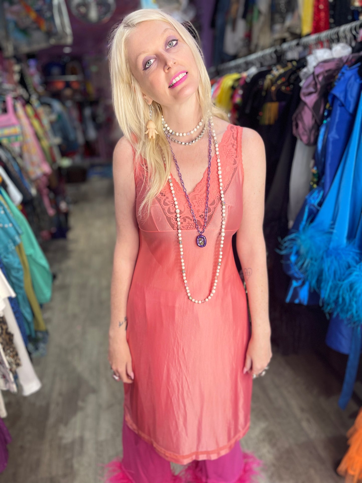 Vintage Pink Lace Slip Dress