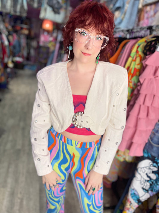 Vintage 80s Studded White Bolero - Spark Pretty