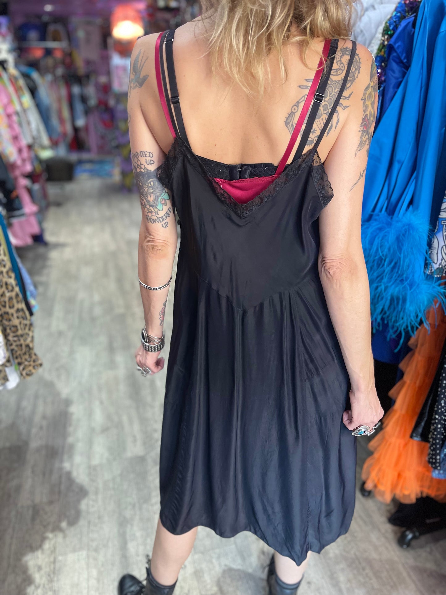 Black Rayon Lace Slip Dress