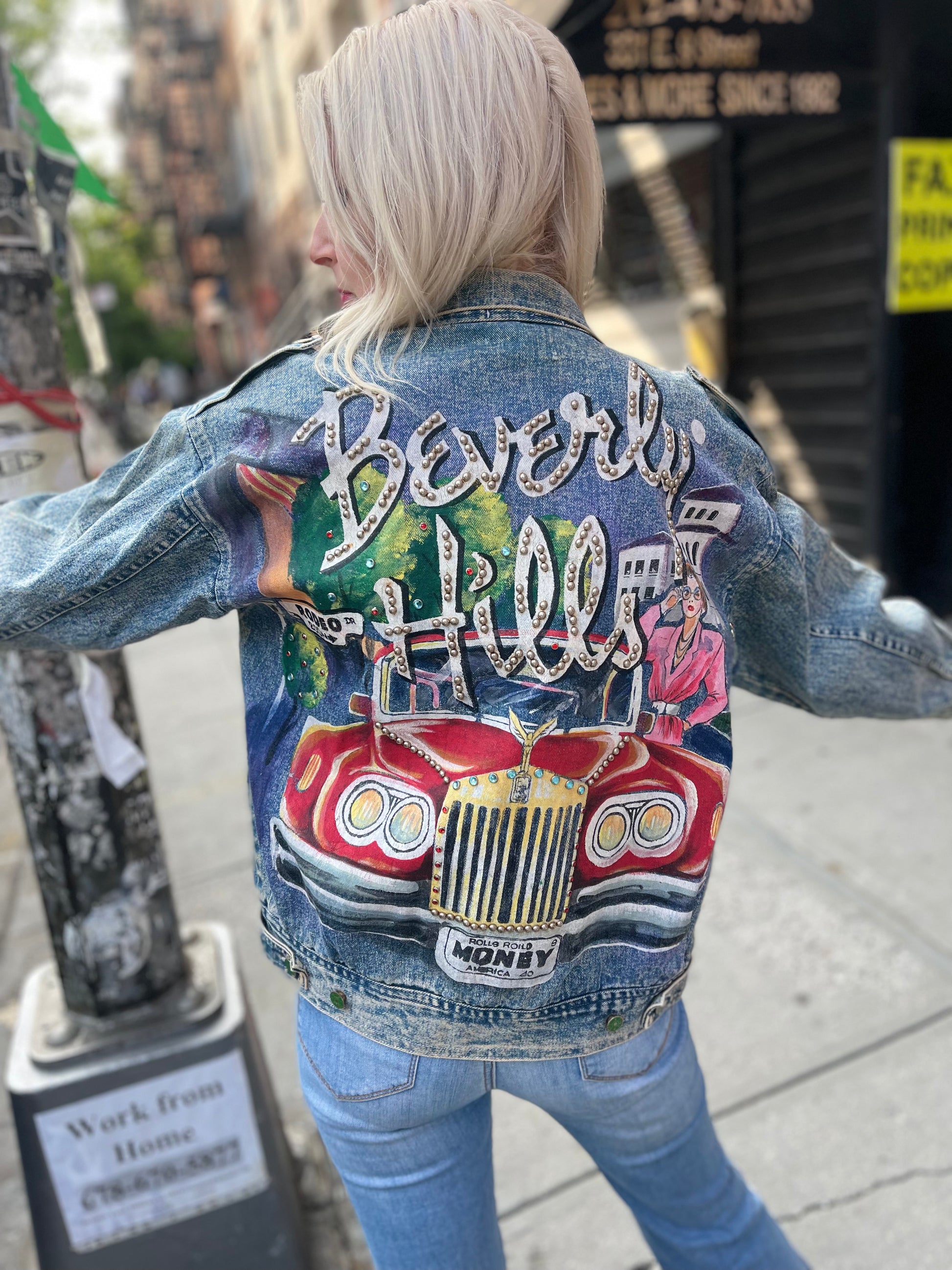 Vintage 80s Beverly Hills Painted and Studded Jean Jacket - Spark Pretty