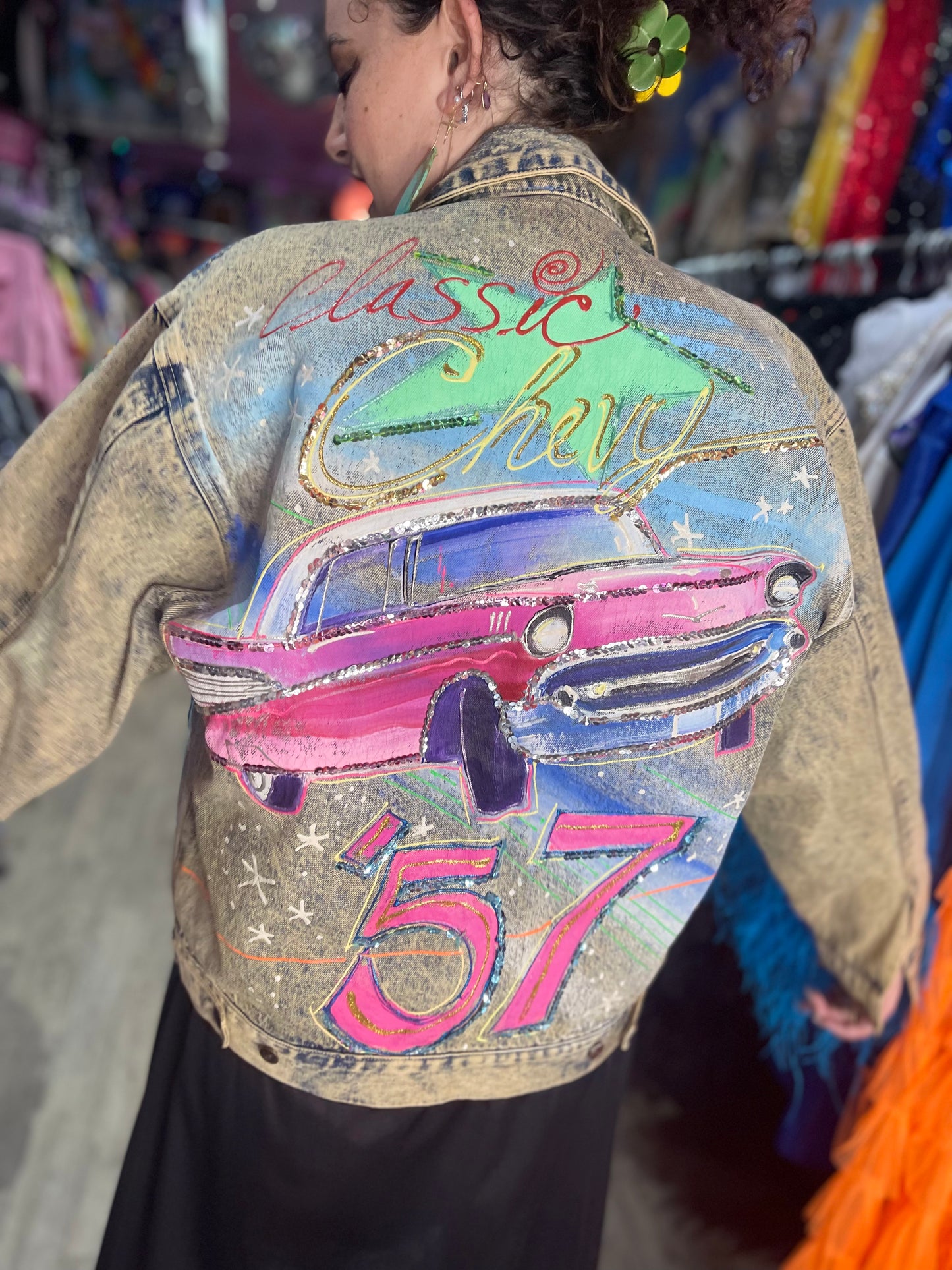 Vintage 80s Hand Painted Chevy Jean Jacket