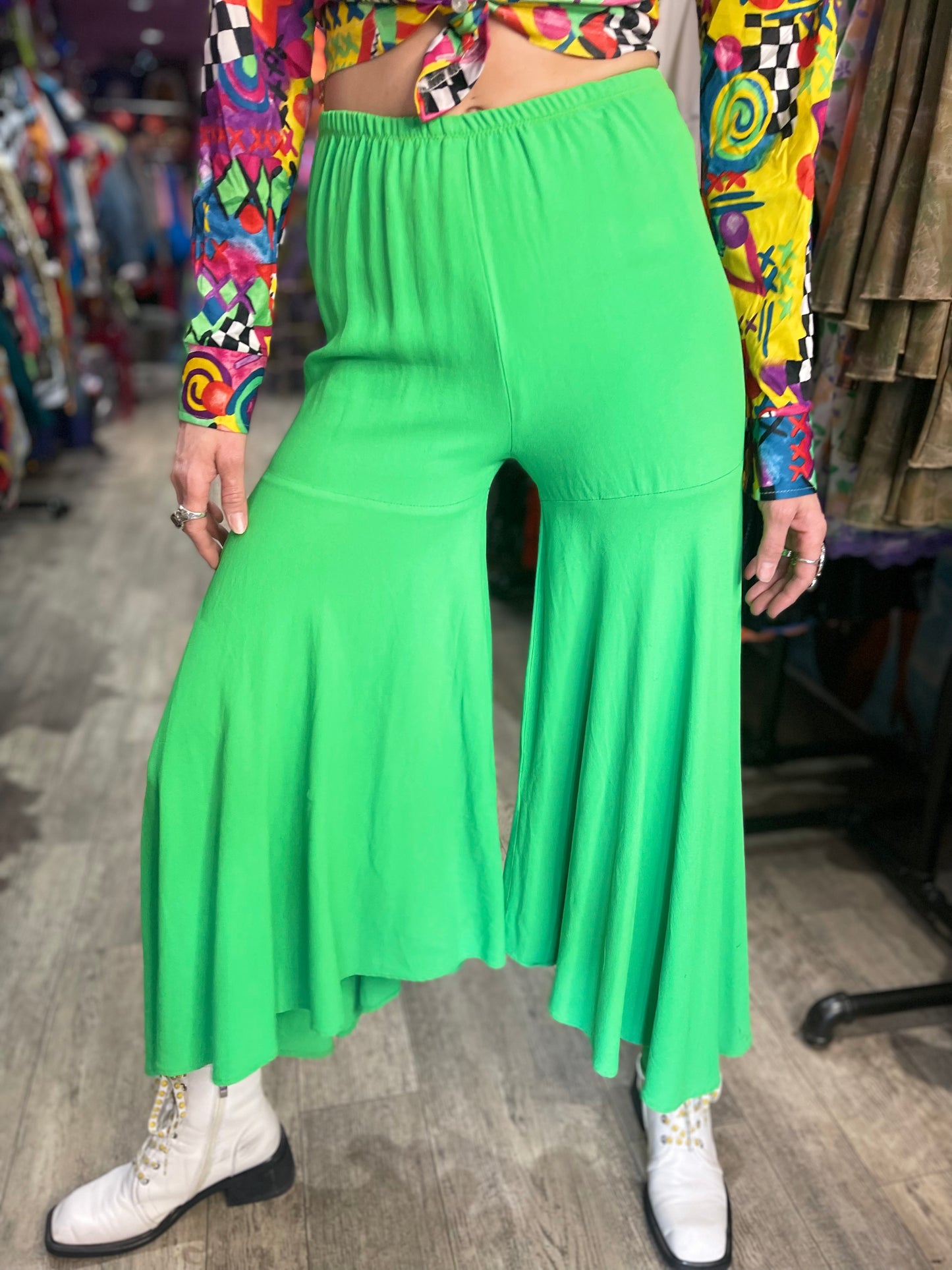 Vintage Lime Green Hippie Palazzo Bell Bottom Pants – Spark Pretty