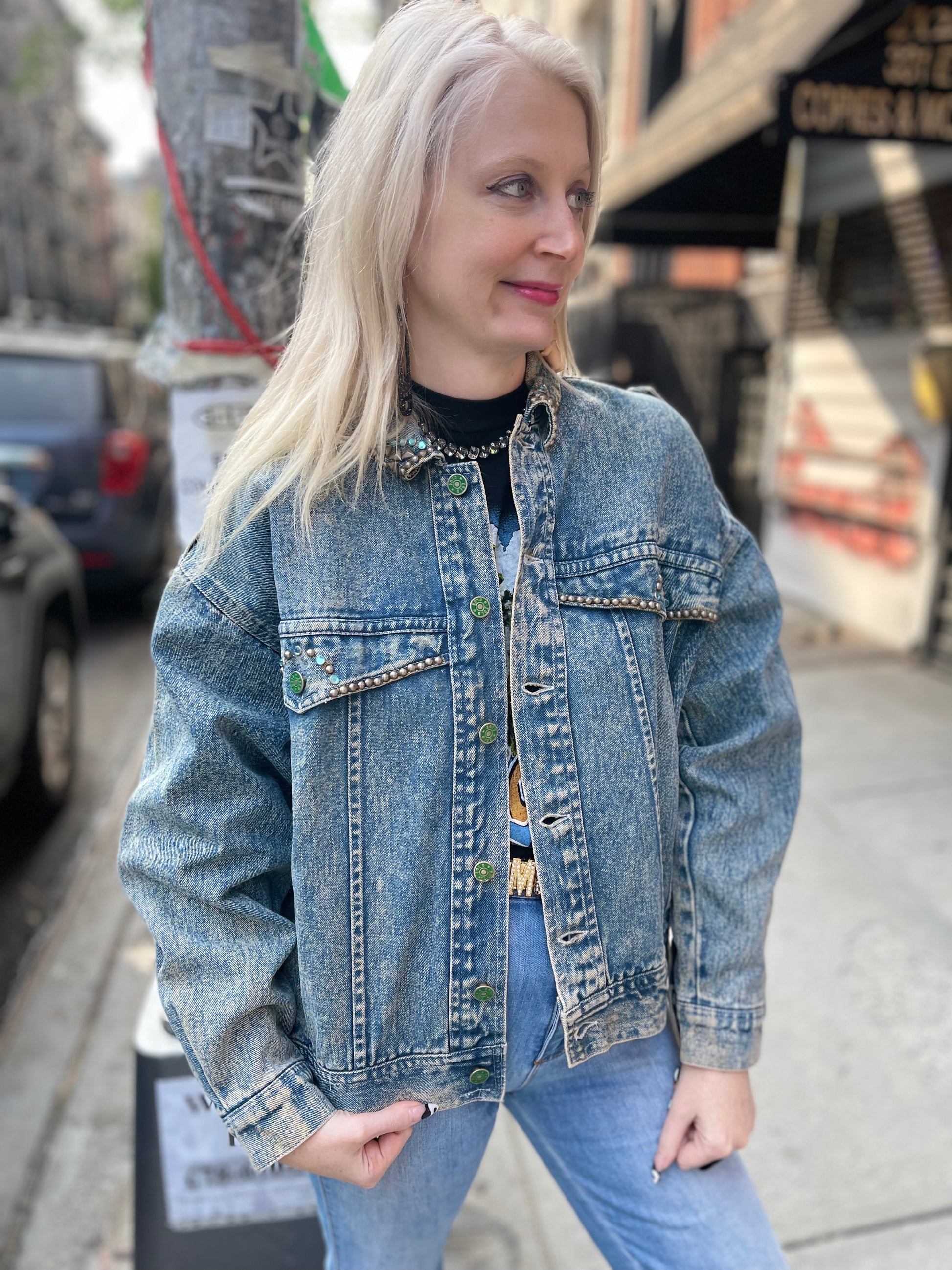 Vintage 80s Beverly Hills Painted and Studded Jean Jacket – Spark