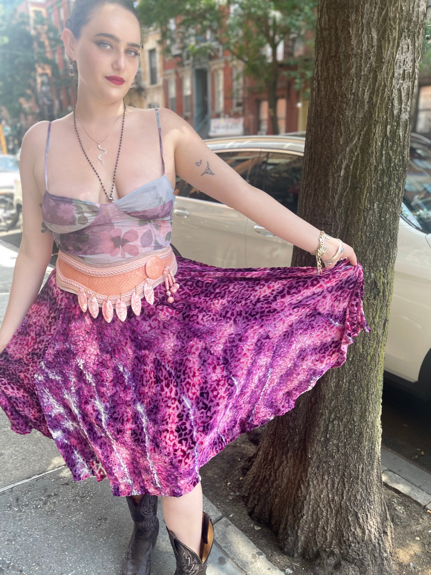 Vintage 90s Lavender Leopard Burnout Plus Size Skirt