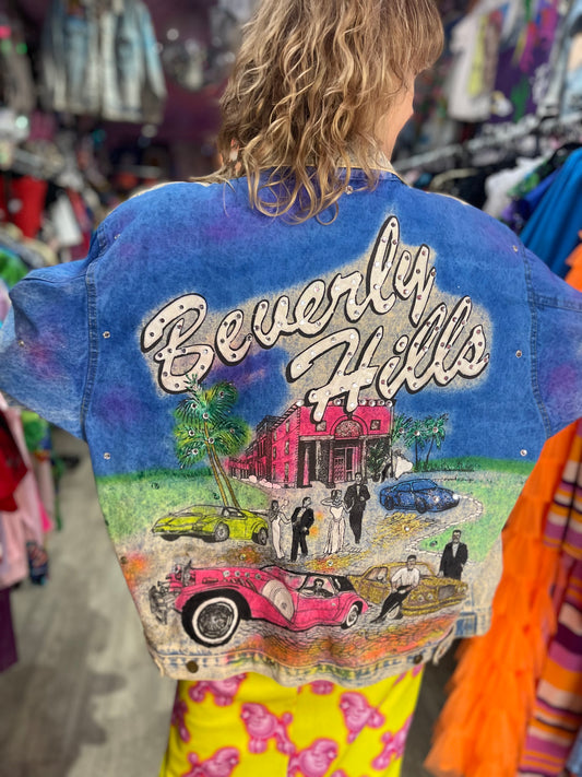 Vintage 80s Beverly Hills Painted Jean Jacket