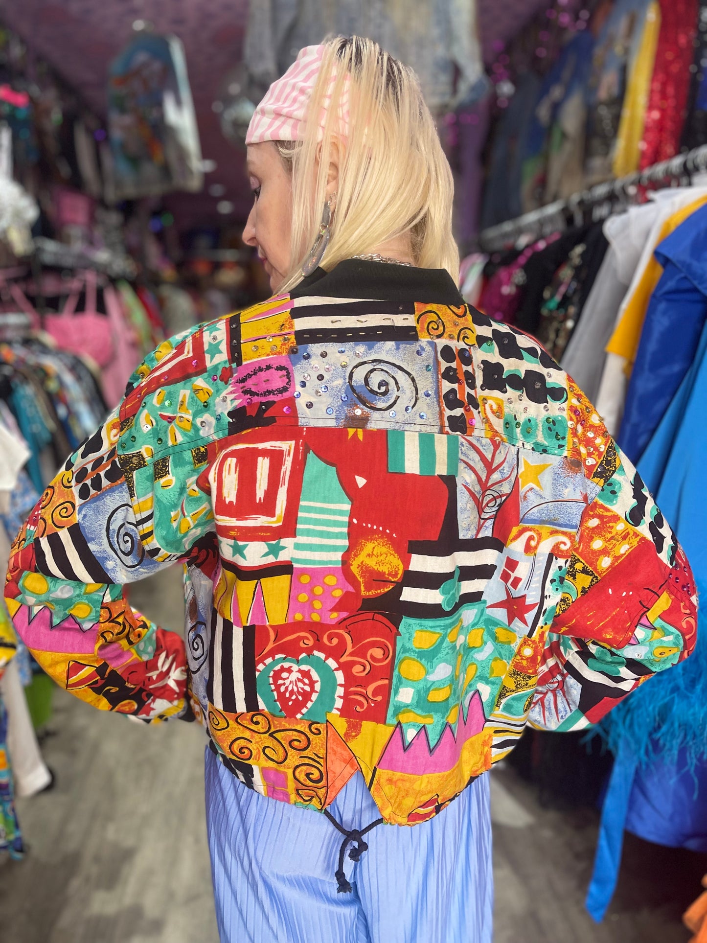 Vintage 90s Colorful Mix Print Sequin Jacket