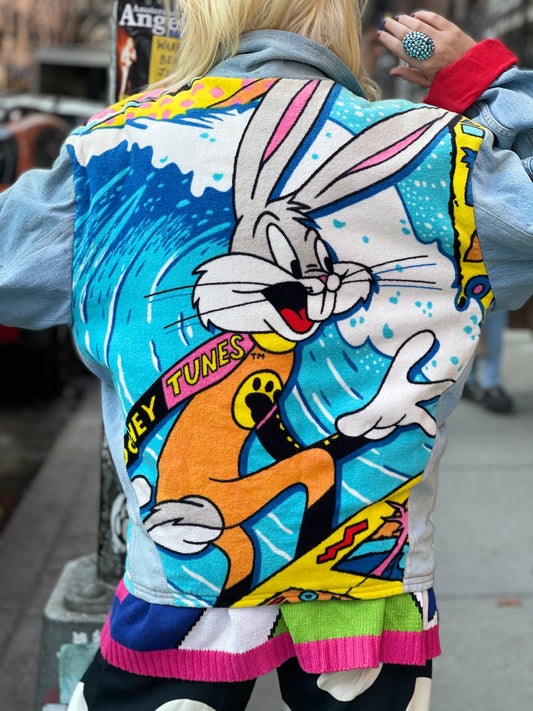 Vintage 80s Patchwork Bugs Bunny Looney Tunes Jean Jacket - Spark Pretty