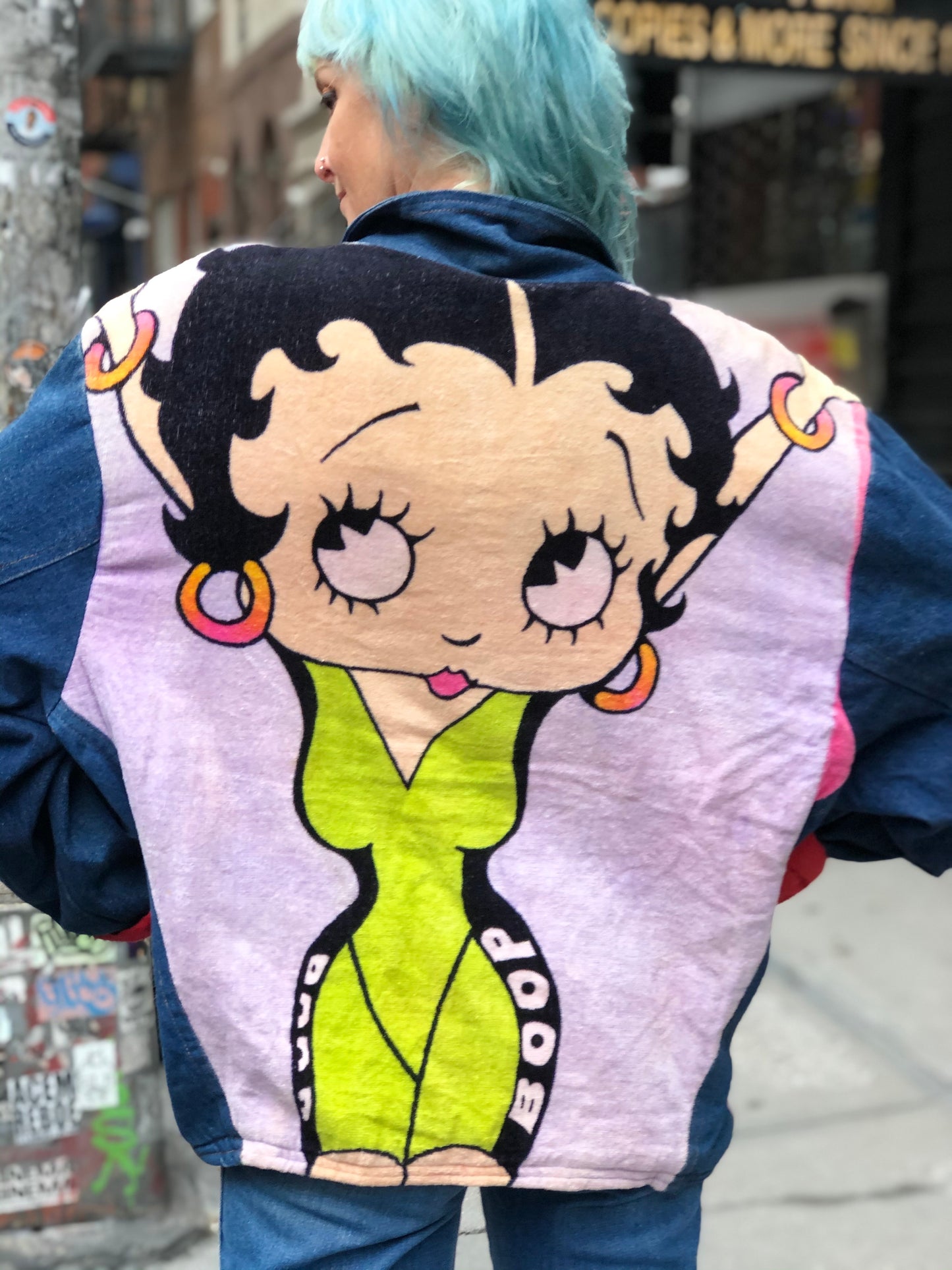Vintage 80’s Oversized Denim Betty Boop Patchwork Jacket - Spark Pretty