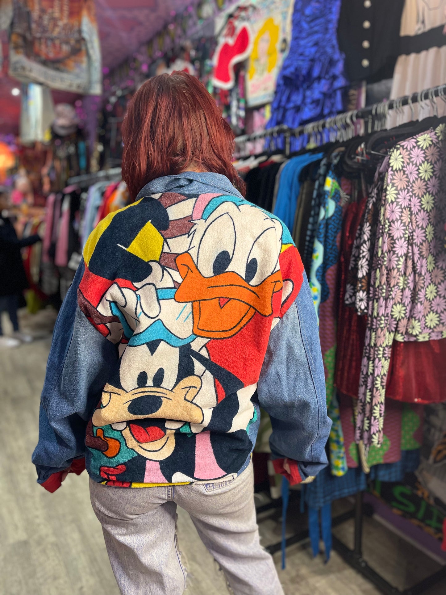 Vintage 80s Donald And Goofy Patchwork Denim Jacket - Spark Pretty