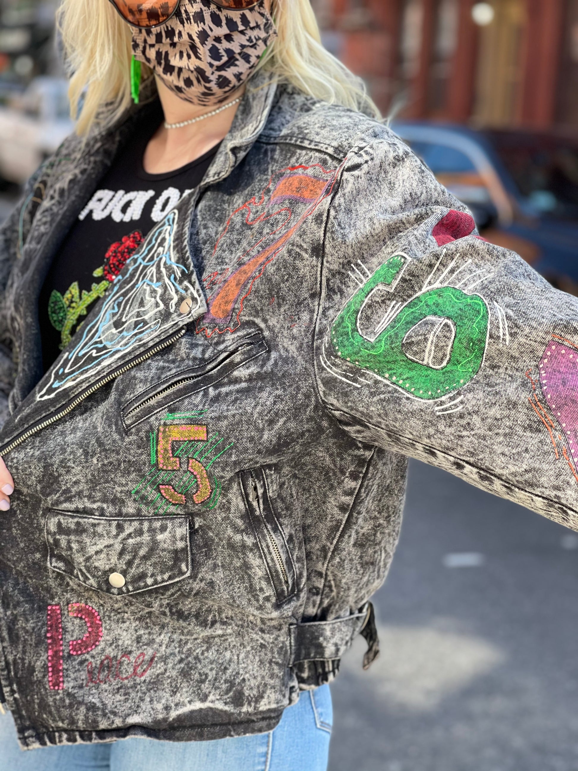 Vintage 80s Painted Acid Wash Yell! Moto jacket - Spark Pretty