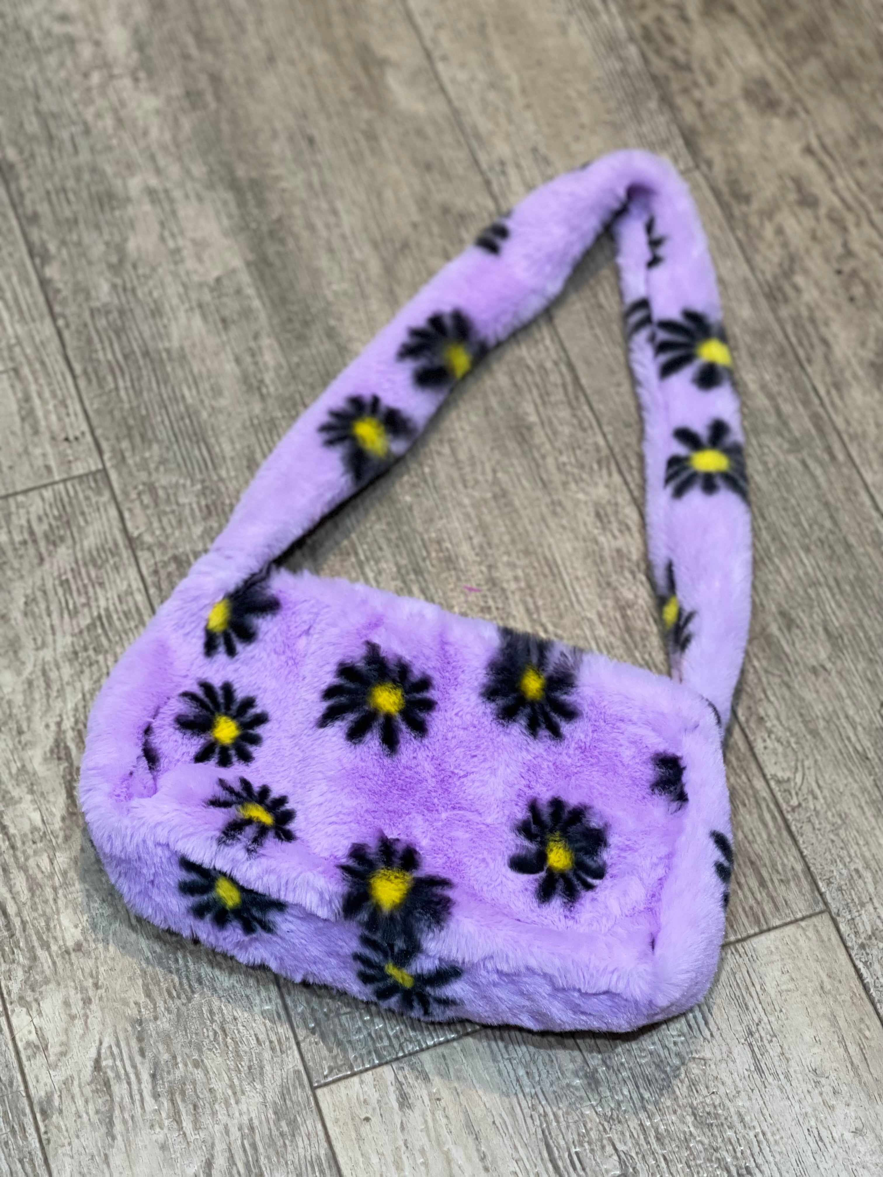 Fluffy white bag discount with black flowers