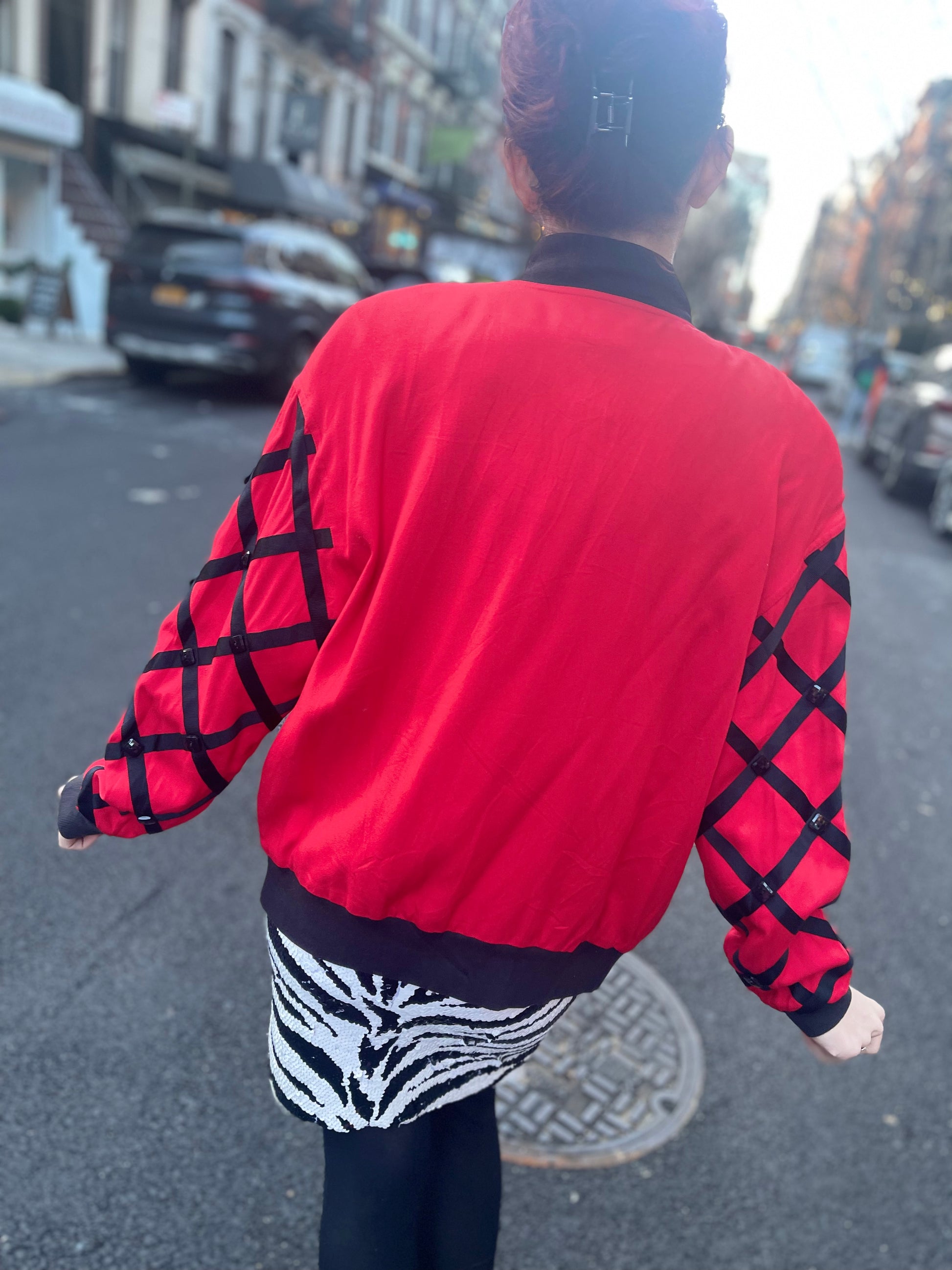 Vintage 80s Red and Black Bomber Jacket - Spark Pretty