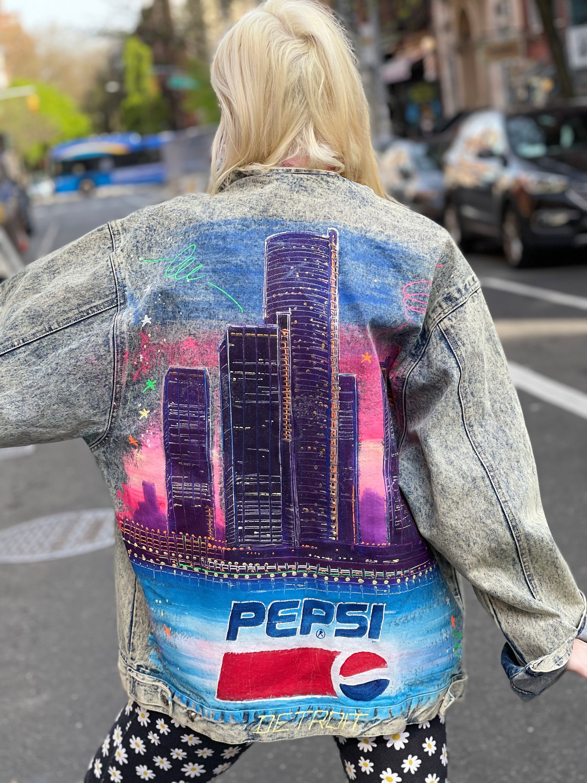 Vintage 80s Pepsi Detroit Painted Jean Jacket - Spark Pretty