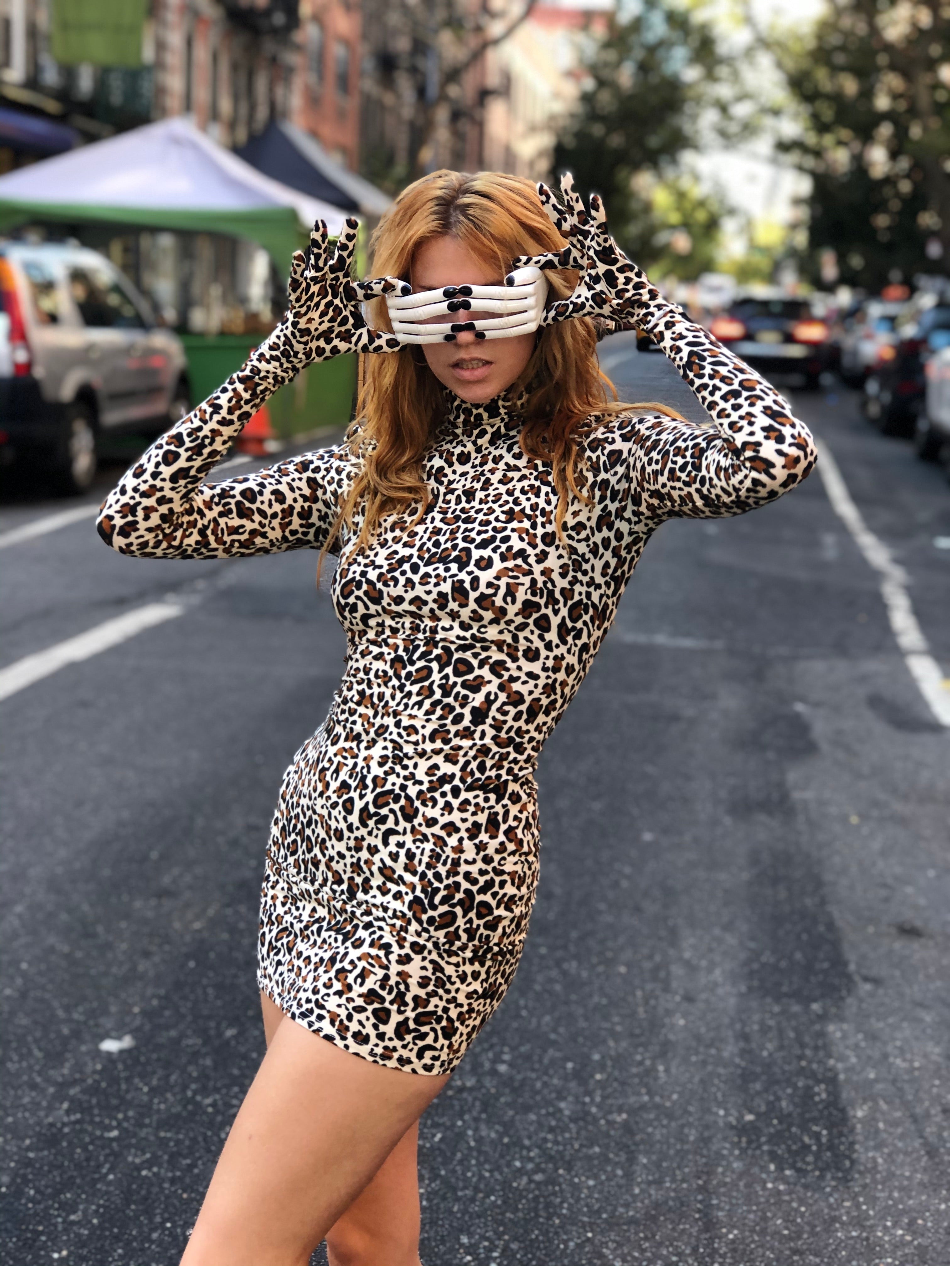 Leopard dress 2024 with gloves