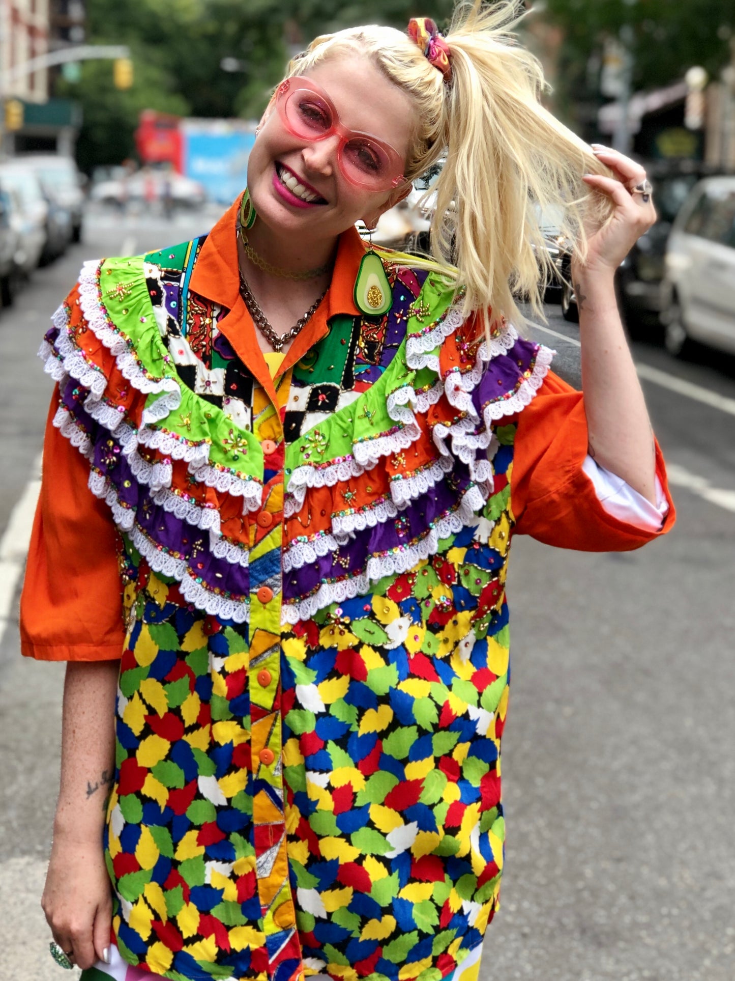 Vintage 80s Colorful Ruffle Sequin shirt - Spark Pretty